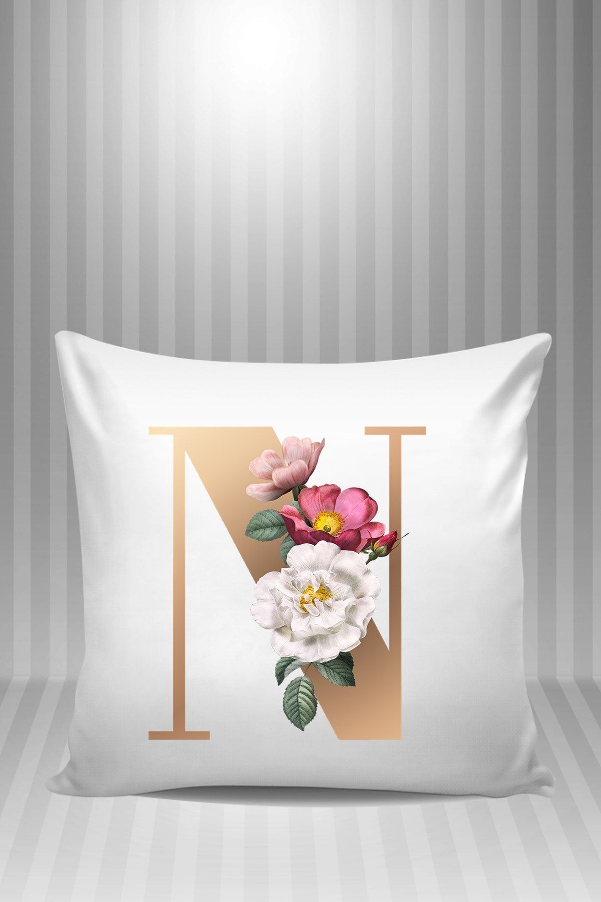 Phi Ajans N Harfi Çiçek Desenli  Yastık