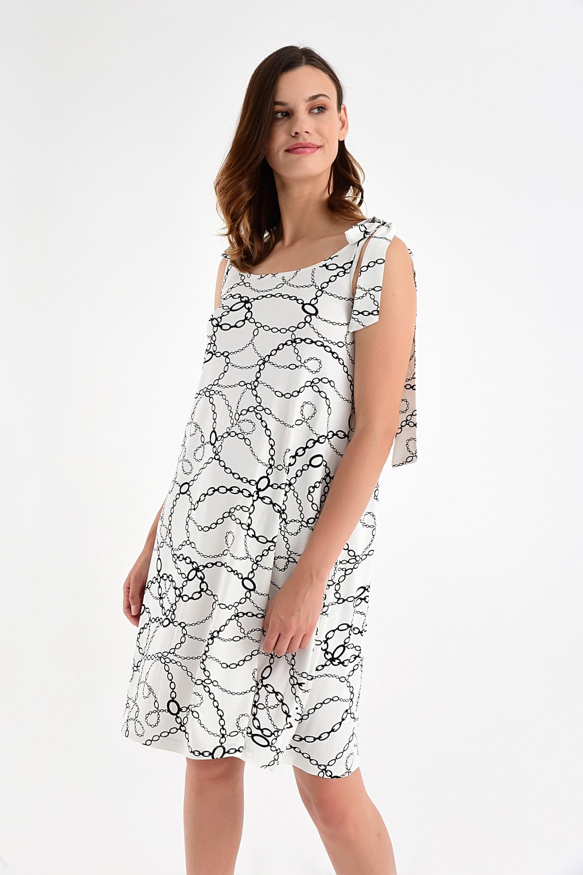 Laranor Kadın Desen-2 Omuzdan Bağlamalı Desenli Elbise 20L6839