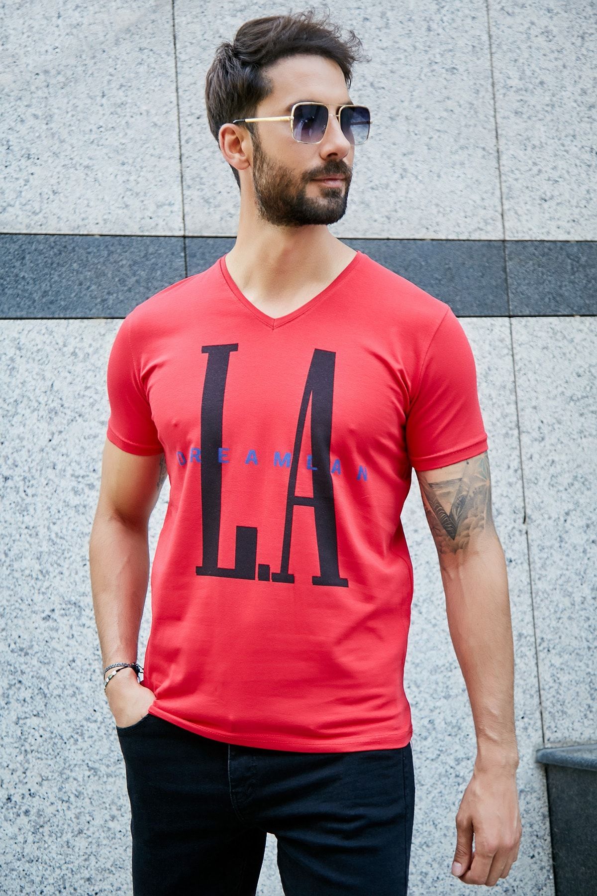 Sateen Men Erkek Kırmızı Slimfit Baskılı T-Shirt