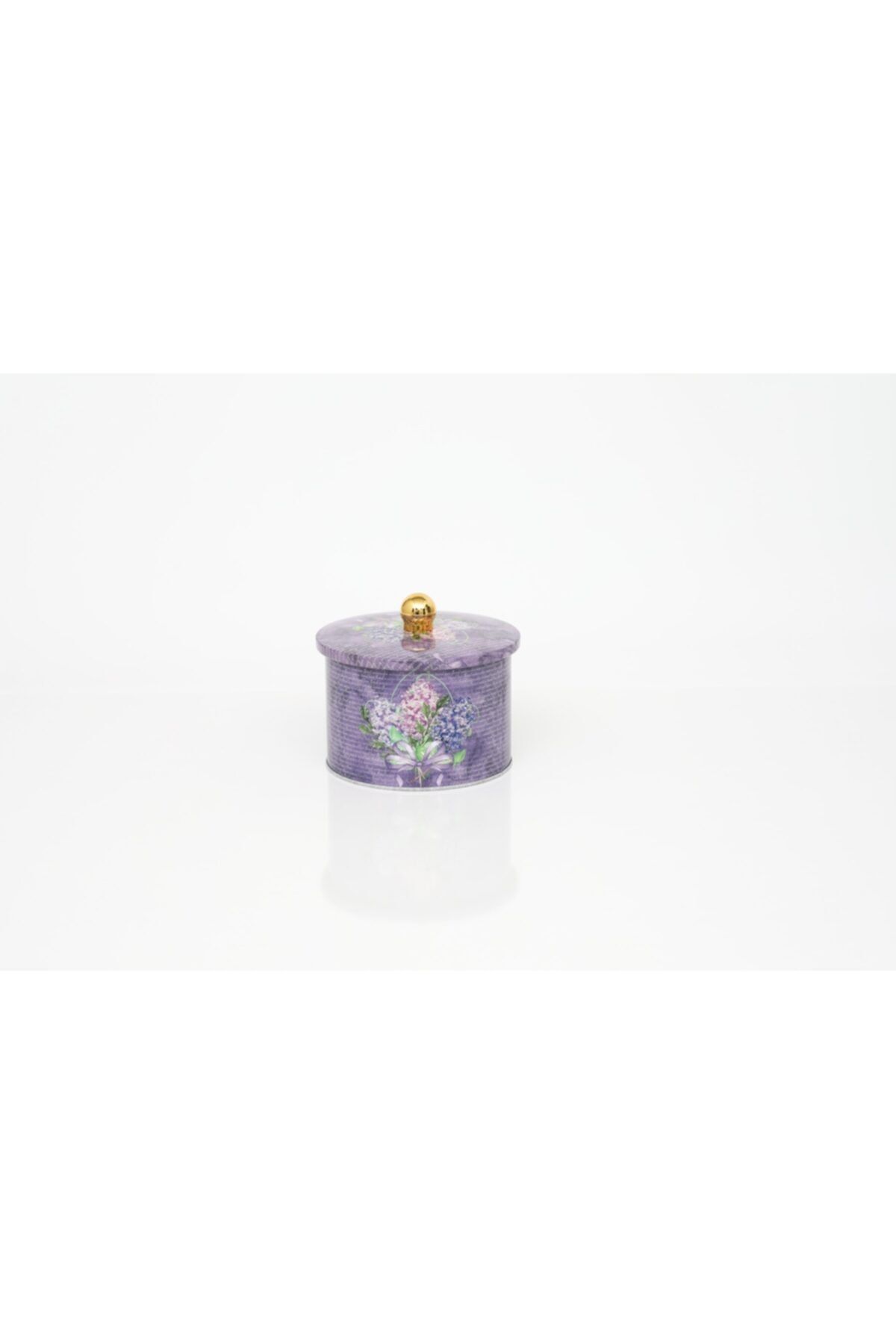 Evle Ef141-28 Flower Purple Desenli Yuvarlak Metal Saklama Kabı 14 Cm
