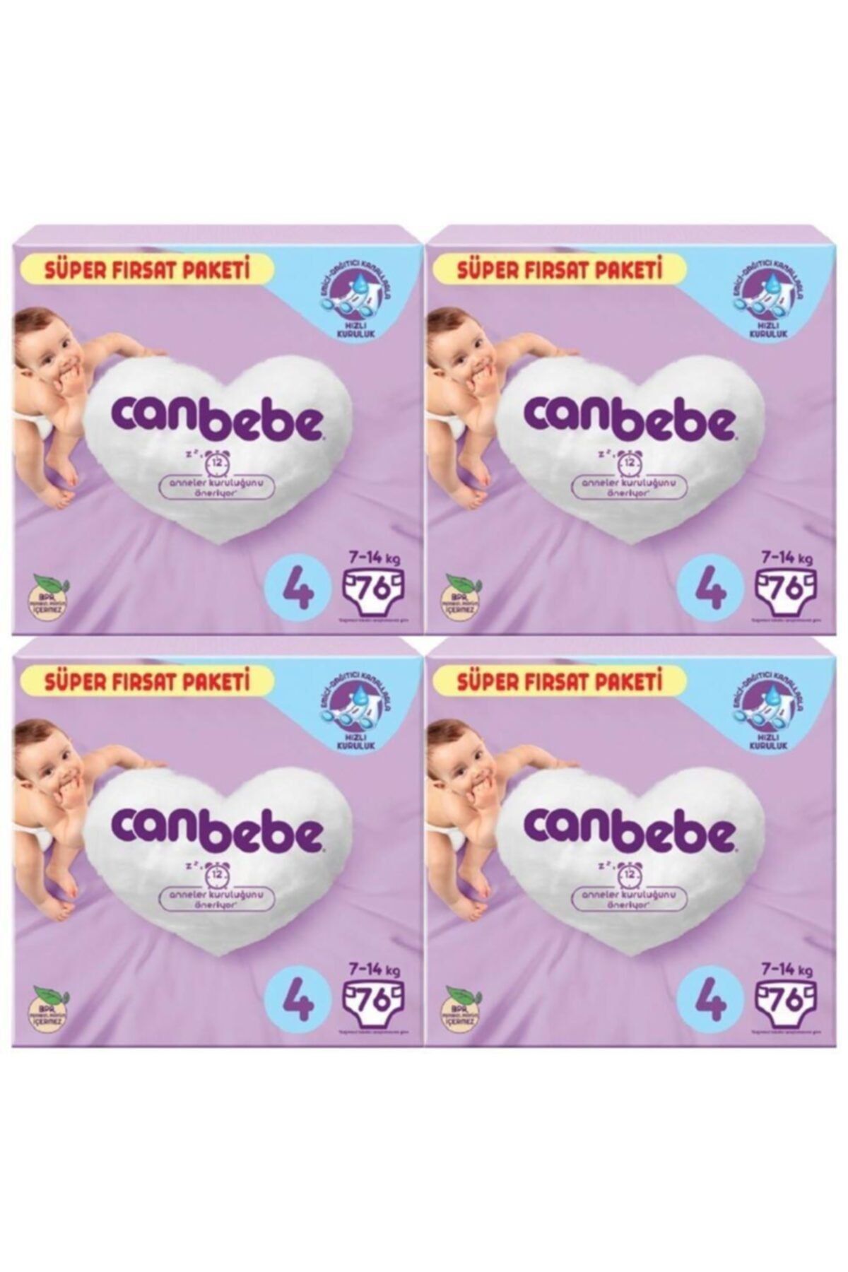 Canbebe 4'lü Bebek Bezi Süper Fırsat Paketi 4 Beden 76 Adet