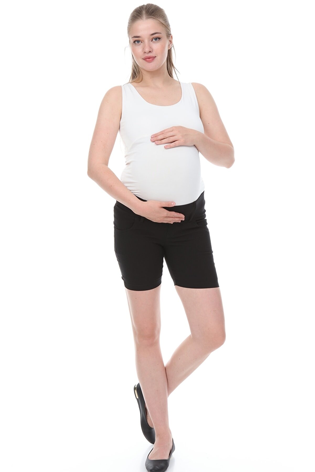MİMBA Siyah Bengalin Kumaş Hamile Şortu