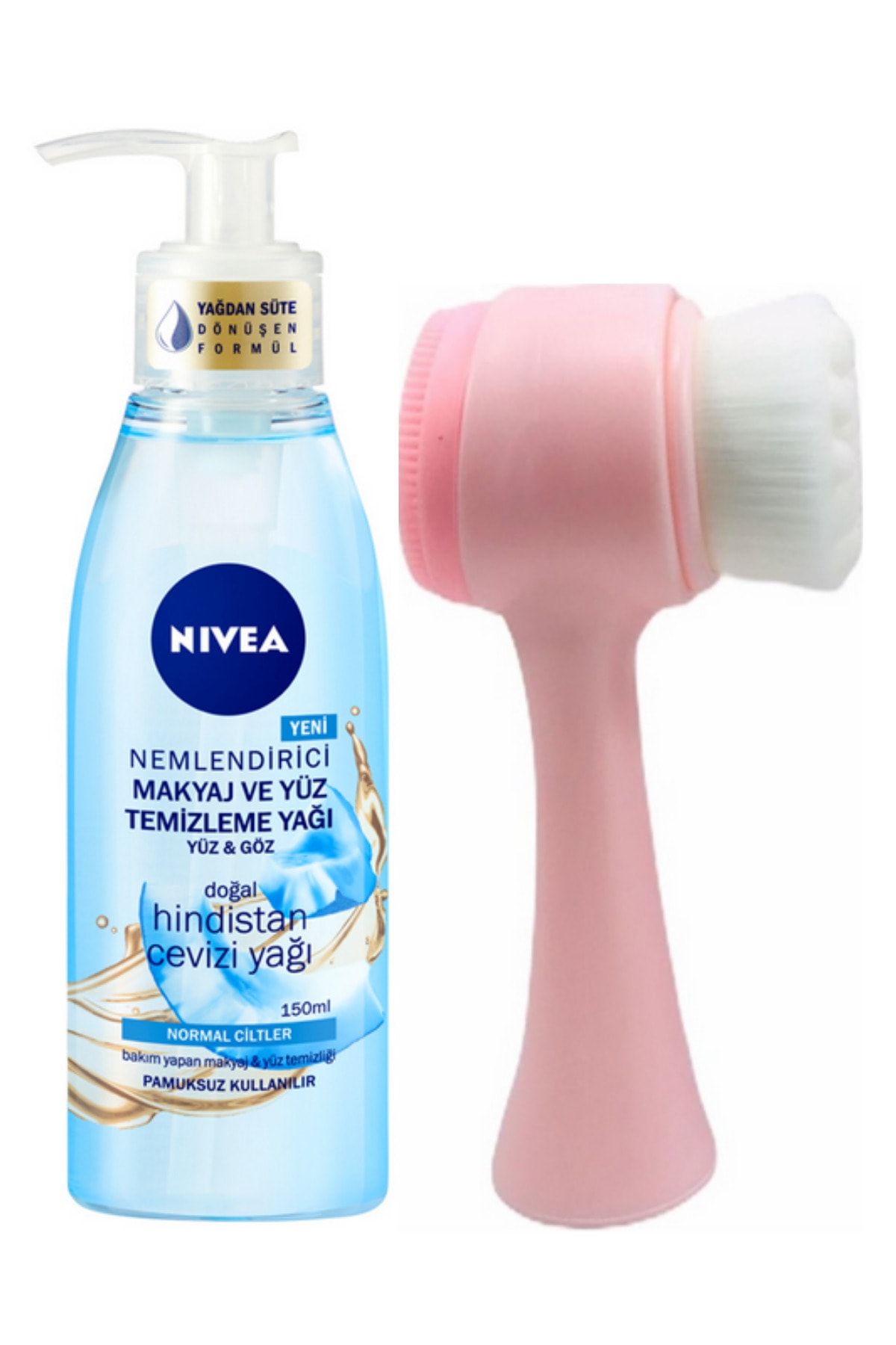NIVEA Nemlendirici Makyaj Ve Yüz Temizleme Yağı Normal Ciltler 150mlve Fluweel Yüz Temizleme Fırçası Pembe