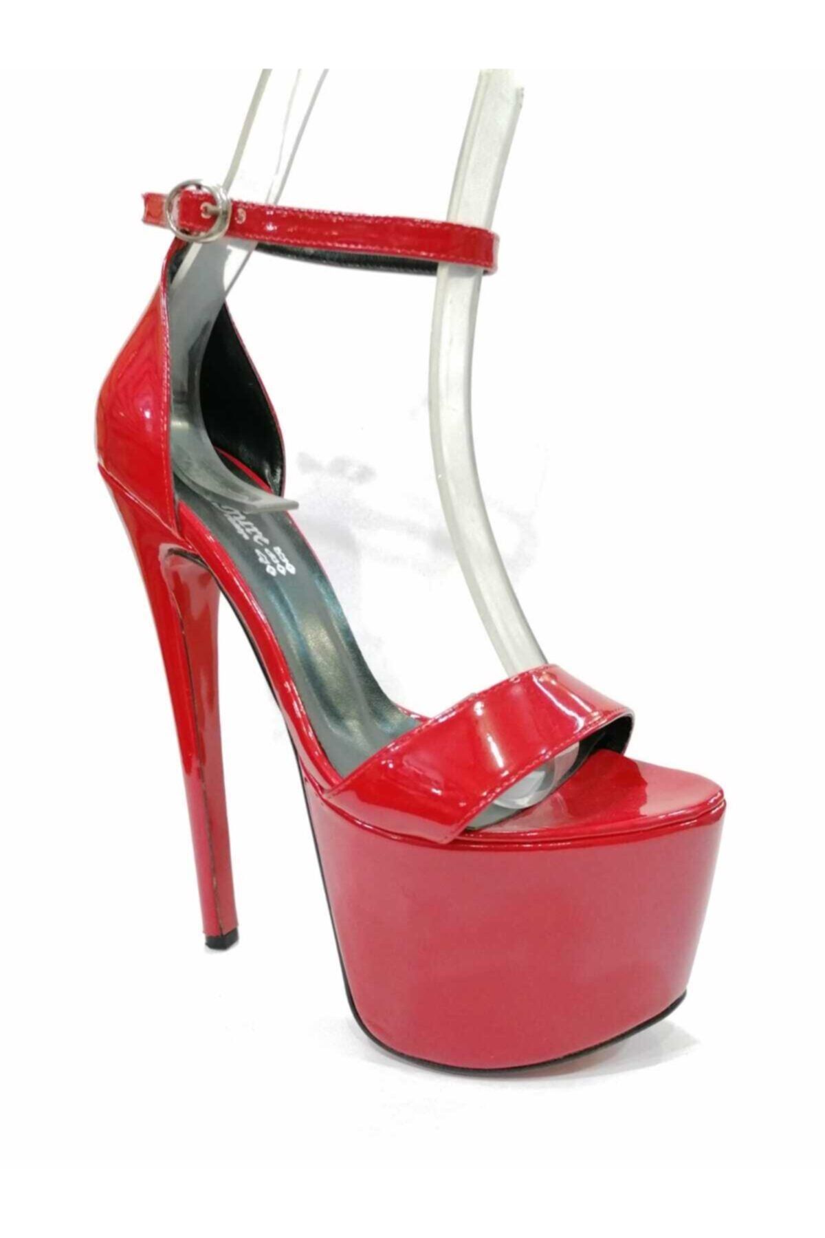 Meshure Kadın Kırmızı Renk Açık Bilekten Bağlamalı Yüksek Topuklu Ayakkabı