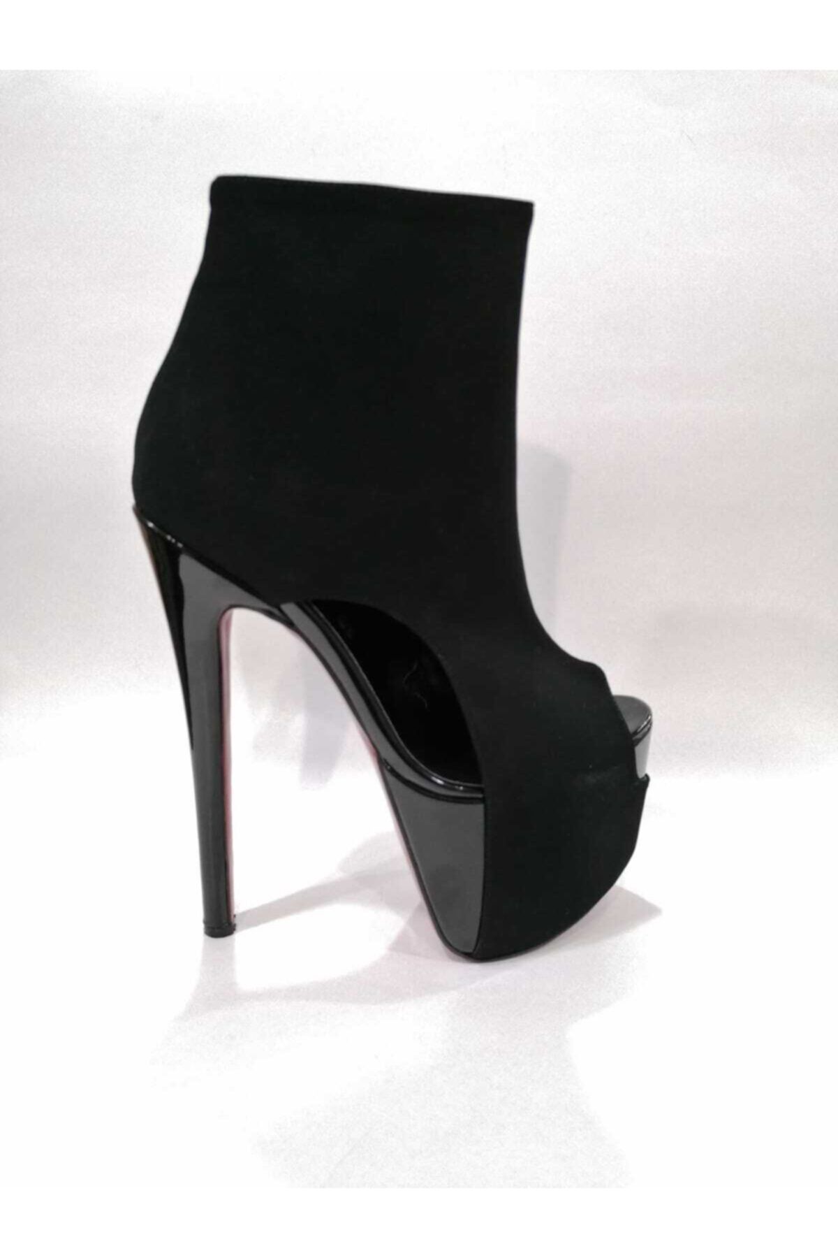Meshure Kadın Siyah Yüksek Topuklu Burnu Açık Ayakkabı