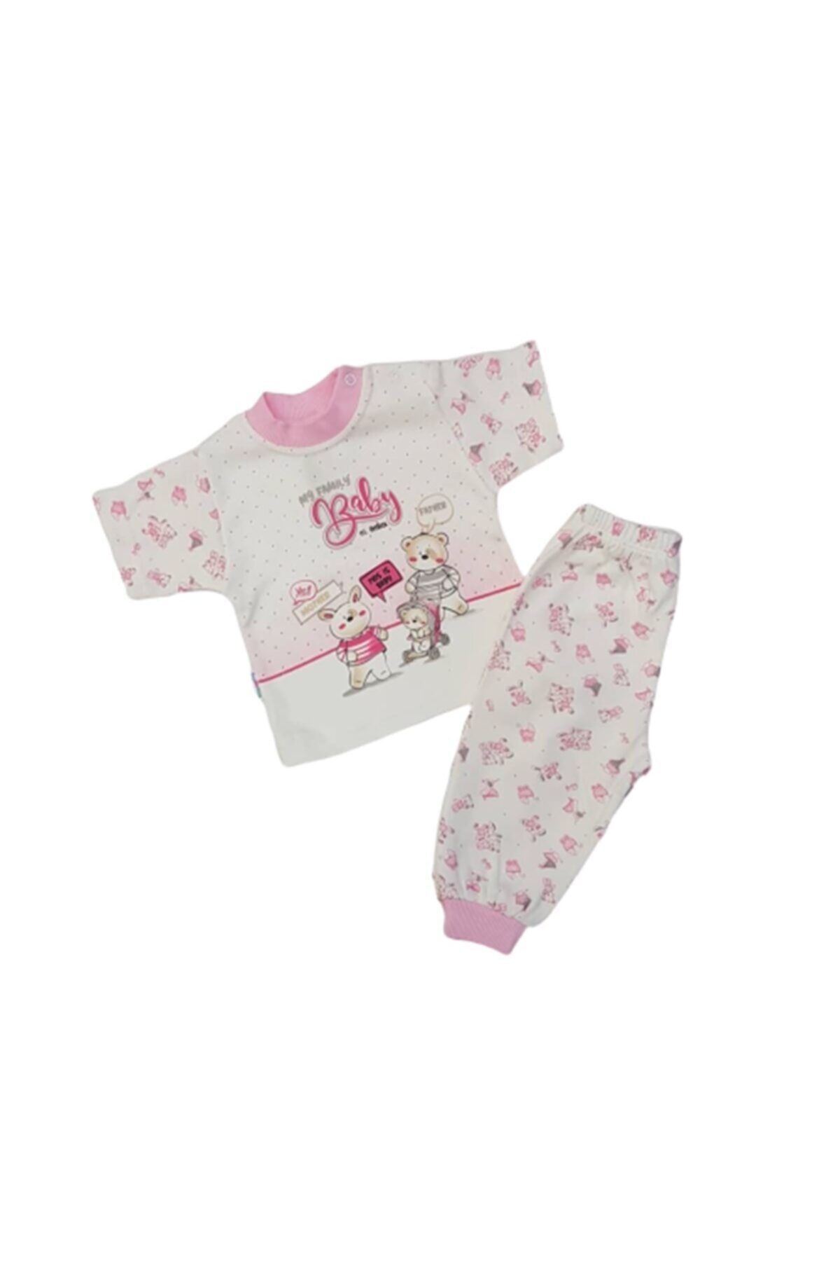 El Bebek Kız Bebek Noktalı Ayı Baskılı  Pijama Takımı 350