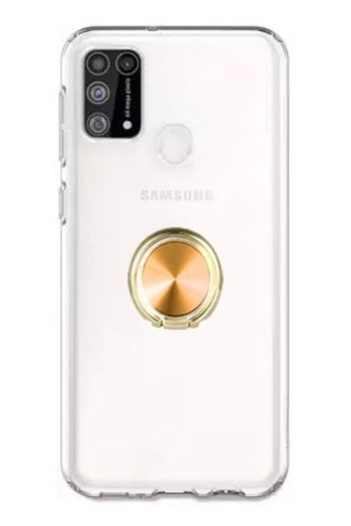 Eiroo Ring Crystal Samsung Galaxy M31 Gold Yüzüklü Silikon Kılıf