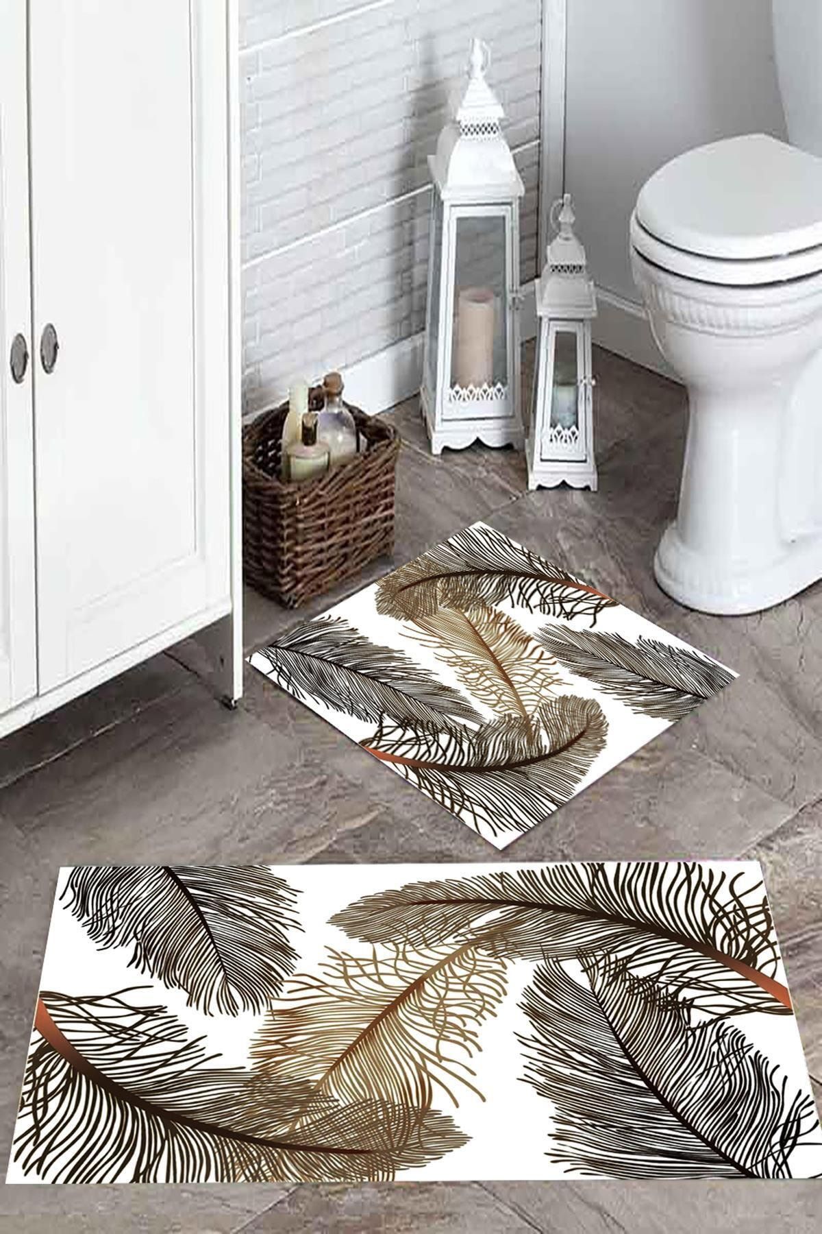 HAZAR HALI Ince Tüy Baskılı Banyo Paspas Takımı 50x60-60x100 cm