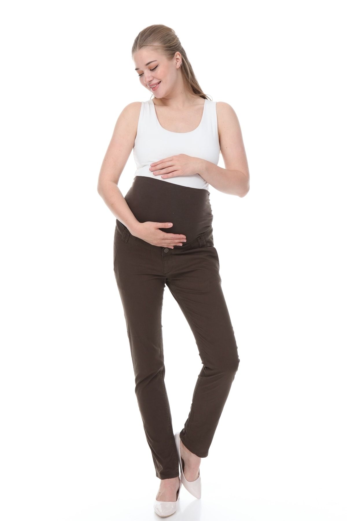 MİMBA Kadın Haki Yeşil Hamile Kot Pantolonu