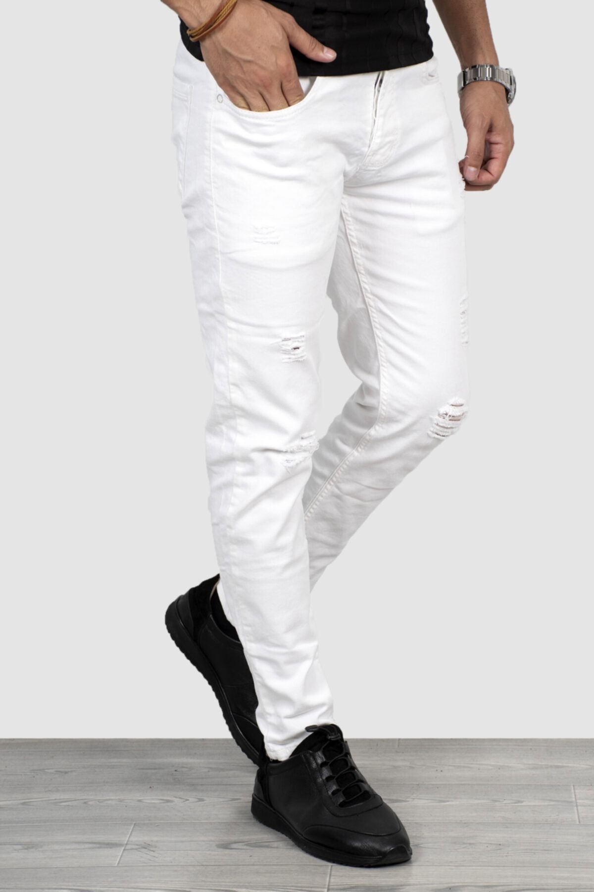 DeepSea Erkek Beyaz Likralı Kot Pantolon 2004257