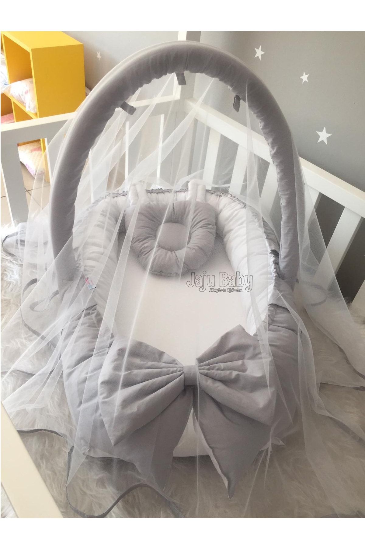 Jaju Baby Nest Gri Cibinlik Ve Oyuncak Askılı Lüx Tasarım Jaju-babynest Bebek Yatağı