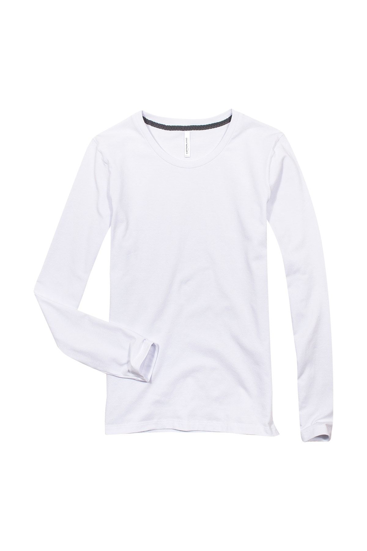 CottonLand Kadın Beyaz Likra Uzun Kollu O Yaka T-Shirt