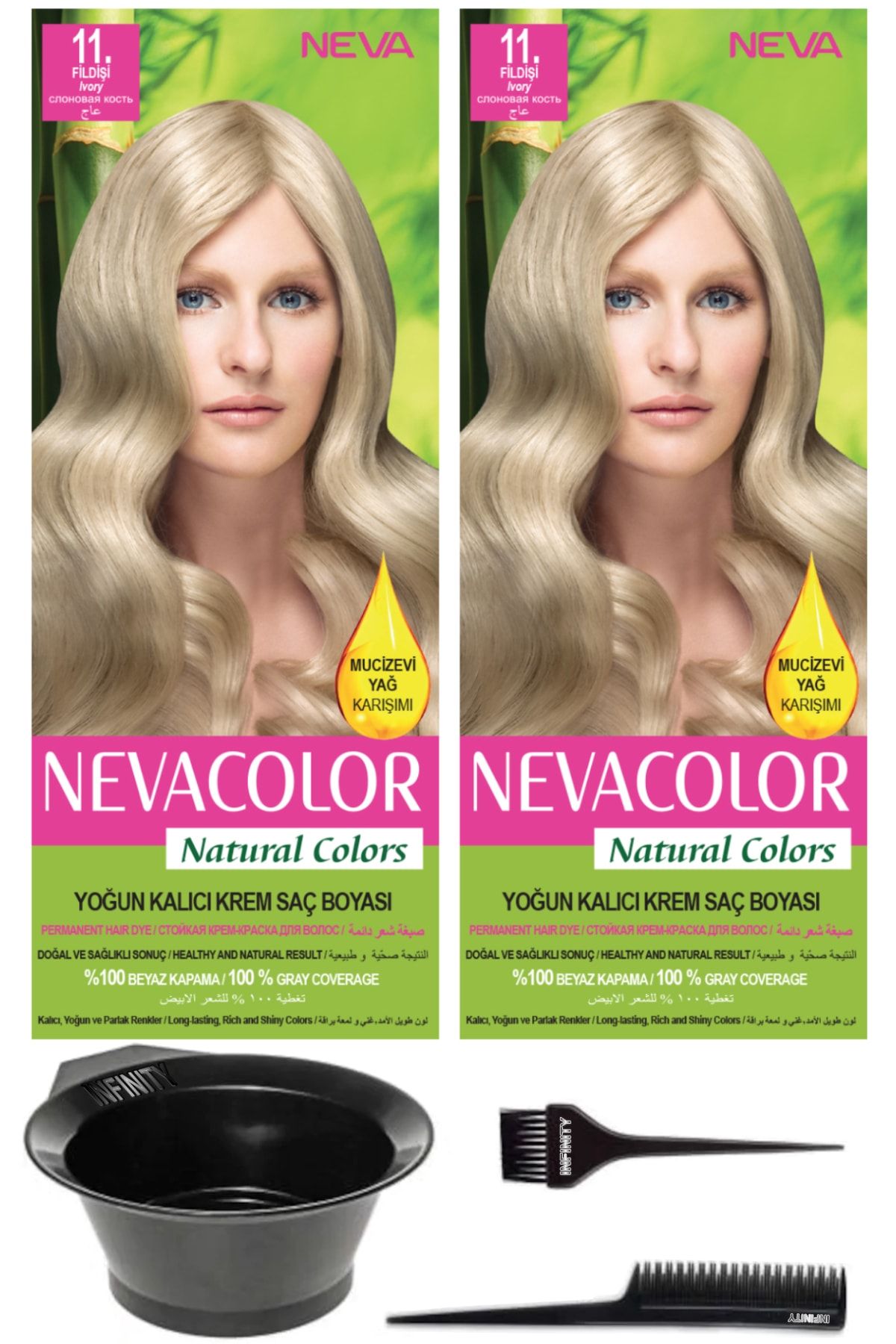 Neva Color 2’li Natural Colors 11 Fildişi - Kalıcı Krem Saç Boyası Ve Saç Boyama Seti 7681655541466