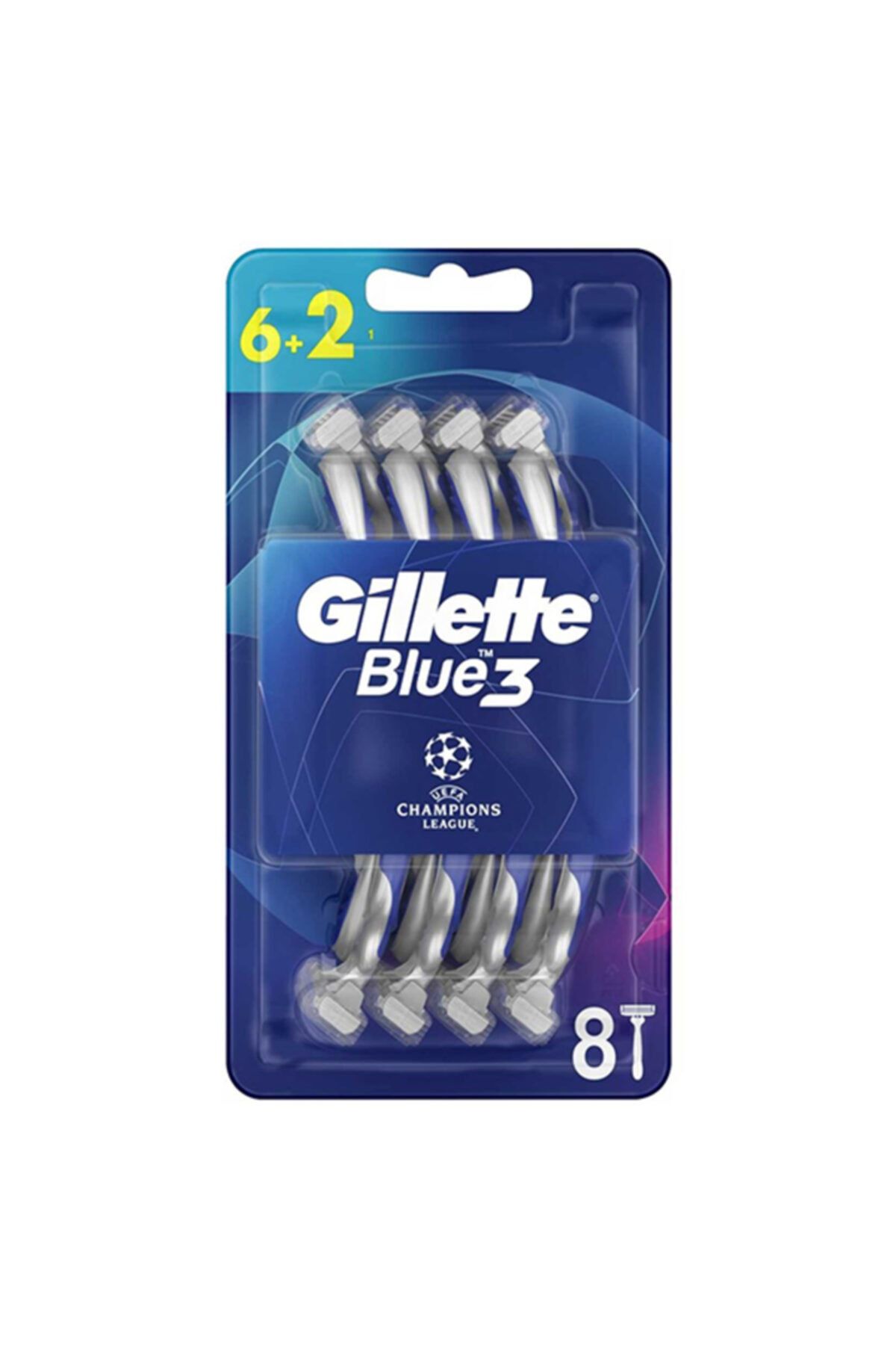 Gillette Blue3 Tıraş Bıçağı Football 6+2'li Şampiyonlar Ligi Paketi