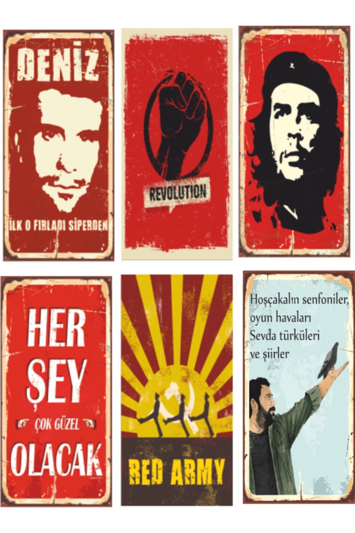 Hayat Poster Devrim Che Ahmet Kaya 6lı Retro Ahşap Poster Seti