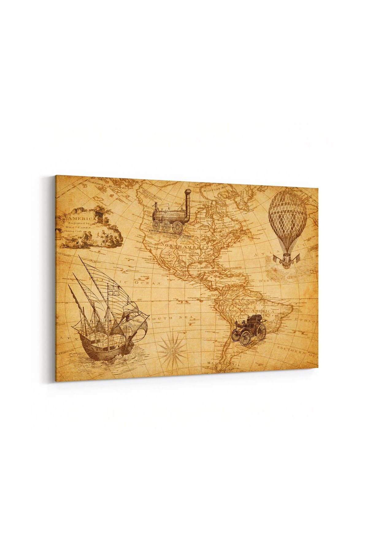 Tabrika Eski Dünya Haritası Kanvas Tablo (Boyut :90x60)