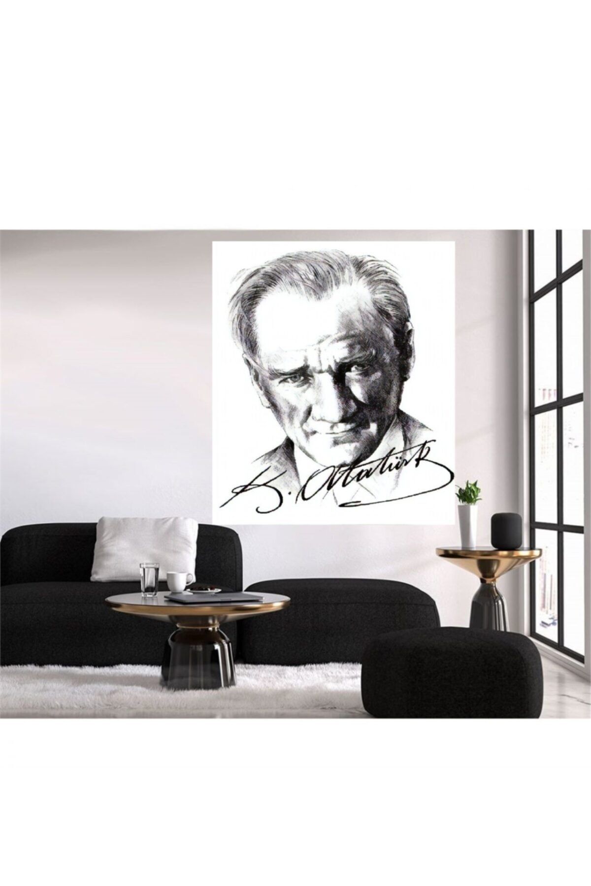 tablokanvas Atatürk Karakalem Portre Çizimi Kanvas Tablo 60x80 cm Tek Ebat
