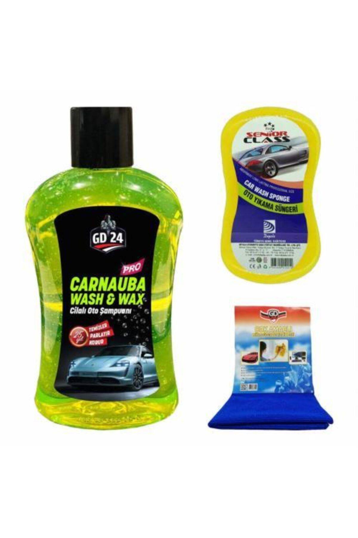 Genel Markalar Gd24 Carnauba Cilalı Oto Şampuanı (1 lt) + Mikrofiber Bez + Sünger