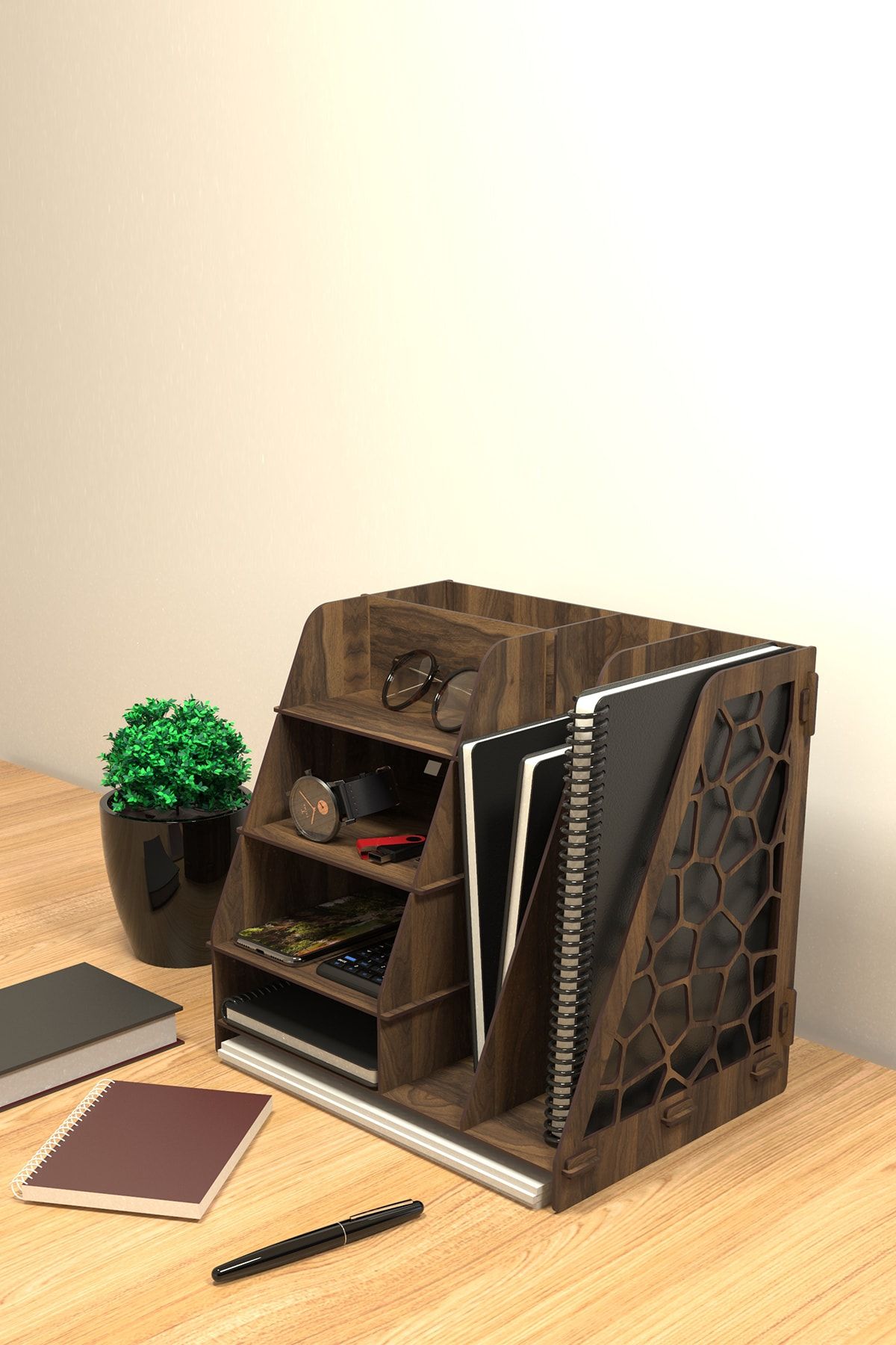 KUK Design Voronoi Modern Ofis Masaüstü Organizer Düzenleyici A4 Evrak Rafı