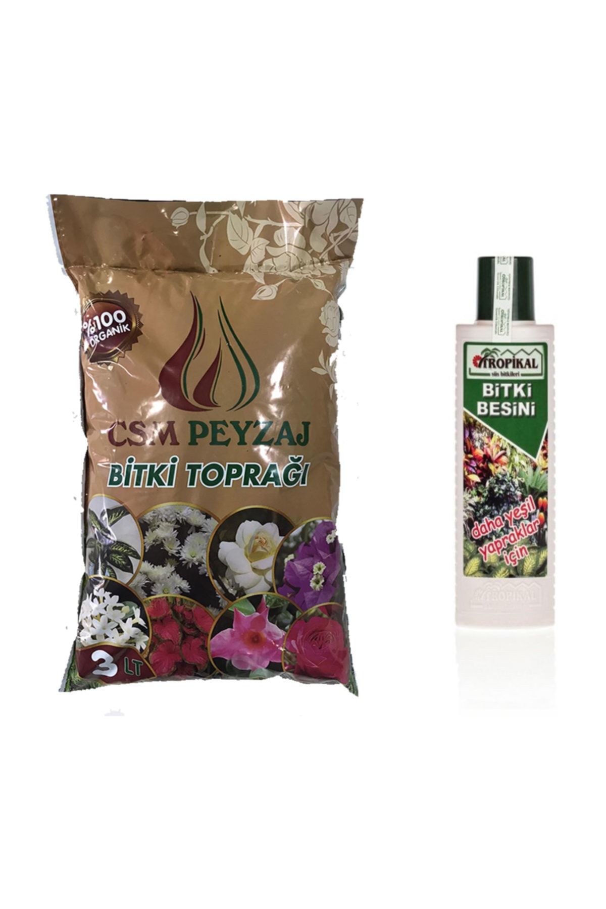 CSM PEYSAJ Sinek Yapmayan Çiçek Toprağı (3lt) Yeşil Bitki Vitamini(225ml), Organik Toprak