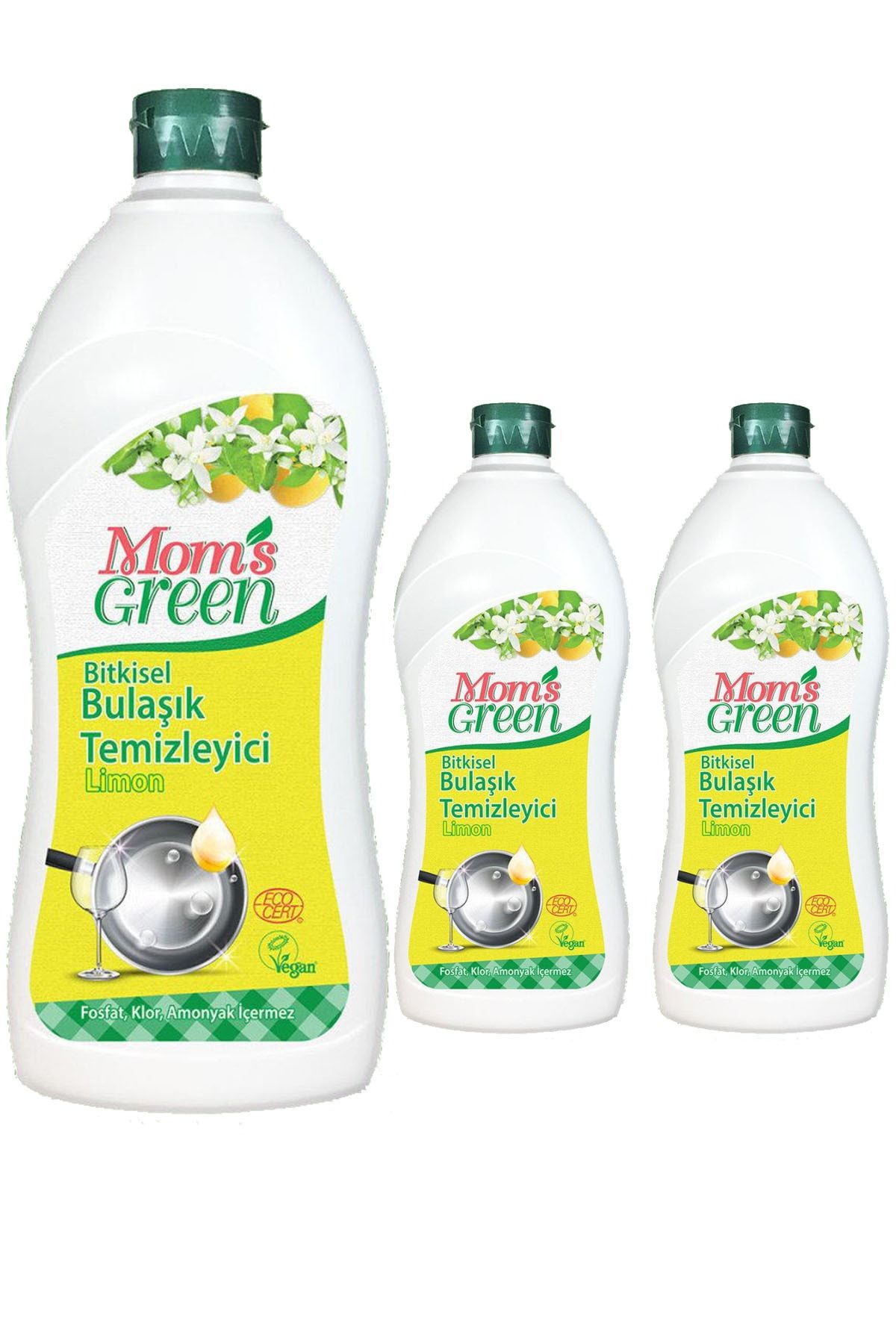 Mom's Green 3'lü Set Bitkisel Elde Bulaşık Deterjanı Limon