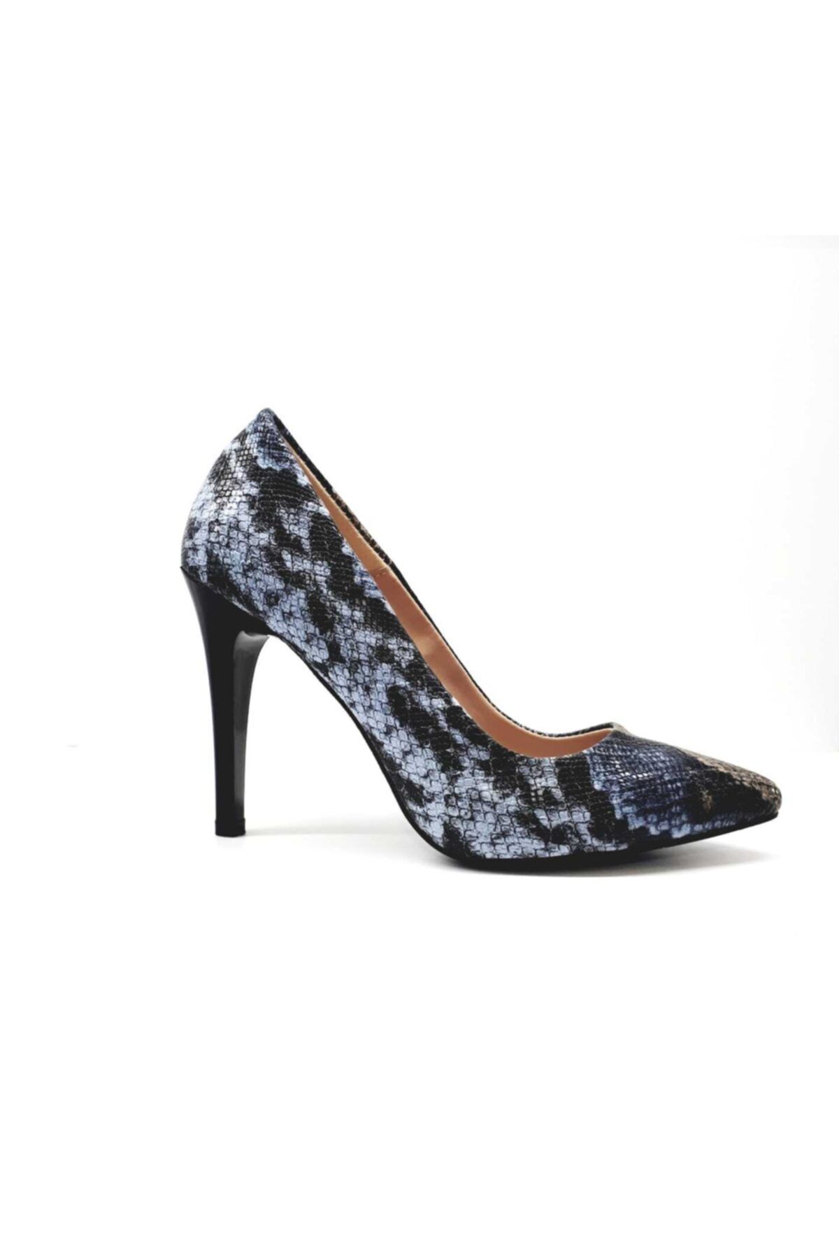 PUNTO Kadın  Siyah Mavi Desenli Klasik Stiletto Ayakkabı 452001z
