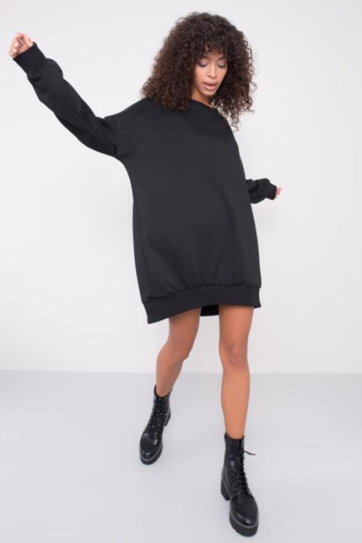 BSL Kadın Siyah Basıc Mini Elbise