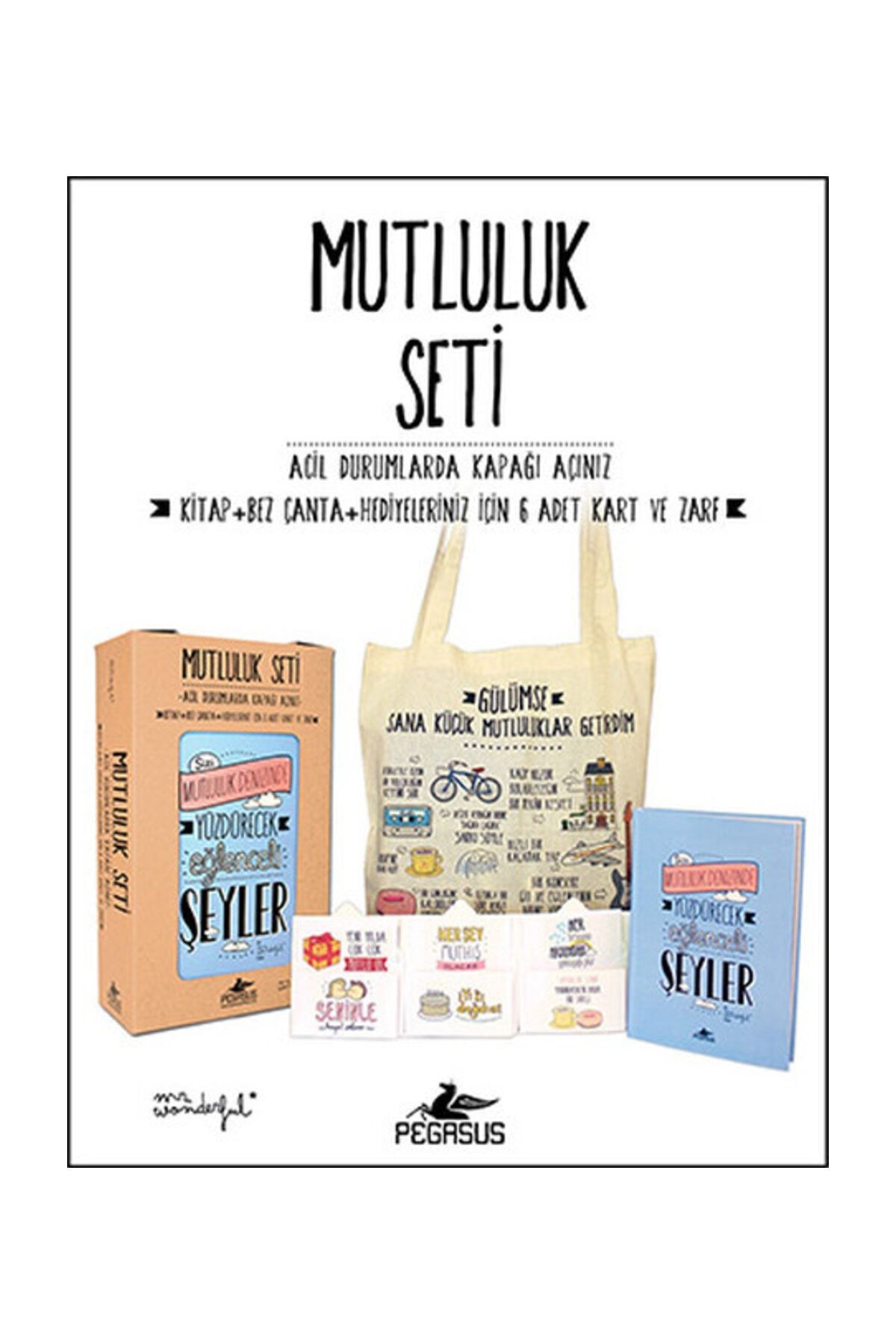 Pegasus Yayınları Mutluluk Seti (Kitap + Bez Çanta + Hediyeleriniz İçin 6 Adet Kart - Mr. Wonderful