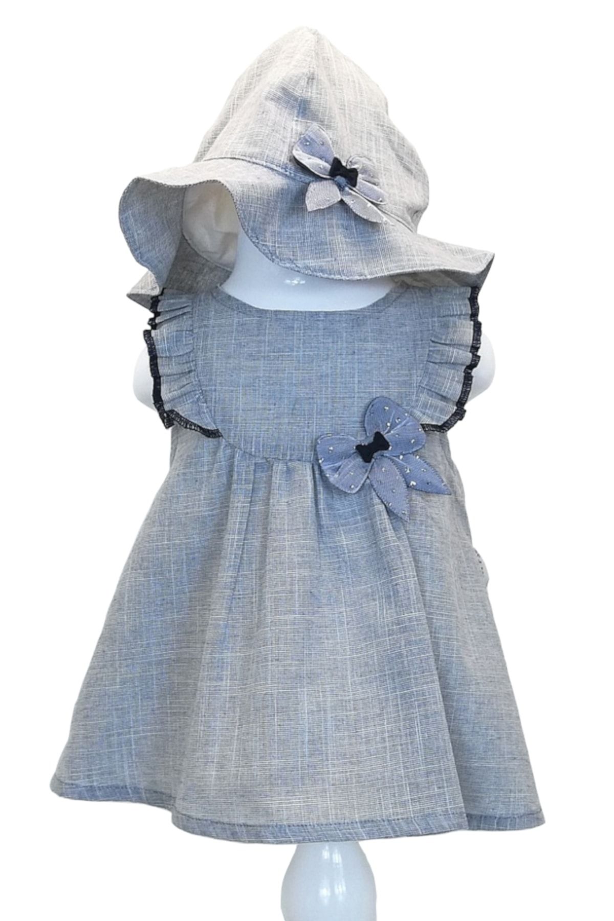 Capps Kız Bebek Elbise Şapka Ikili Set Kurdele Indigo
