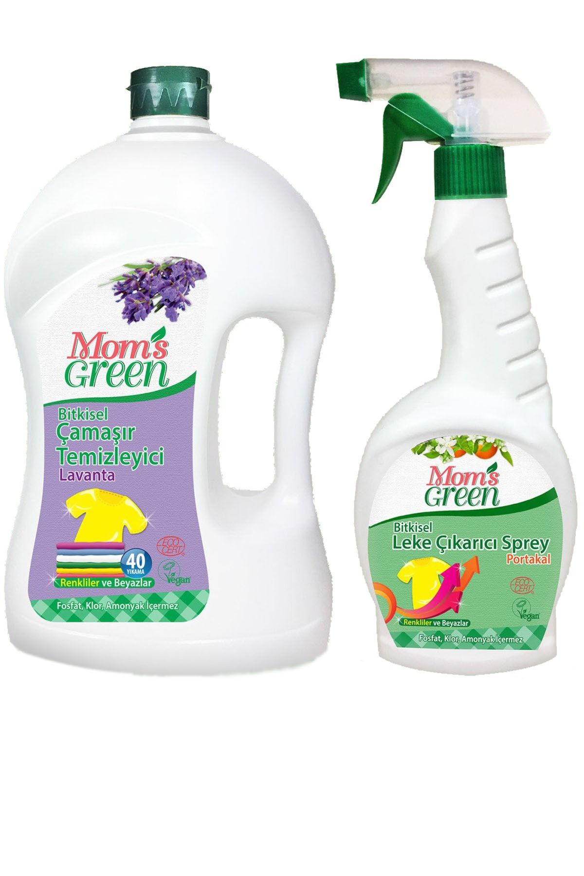 Mom's Green 2'li Set Bitkisel Çamaşır Deterjanı 40 Yıkama Lavanta - Bitkisel Leke Çıkarıcı Sprey 750 ml