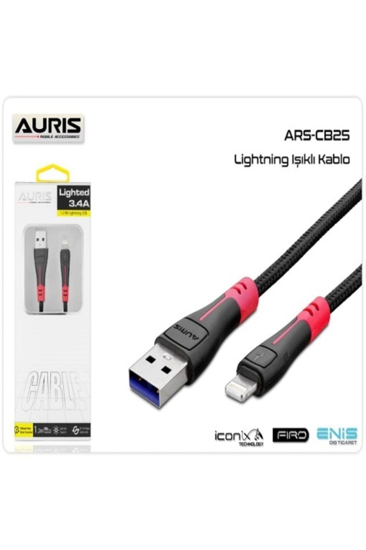 Auris Type-c 3.4a Led Işıklı Kırılmaz Hızlı Şarj Ve Data Kablo