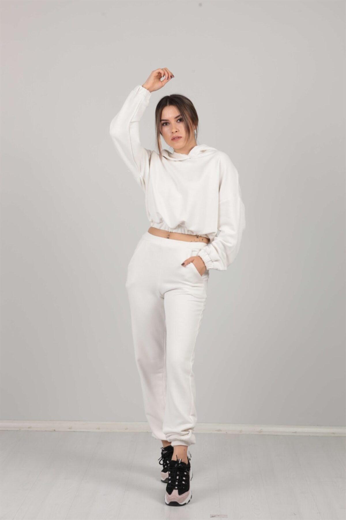 giyimmasalı 3 Iplik Kumaş Eşofman Takımı - Beyaz