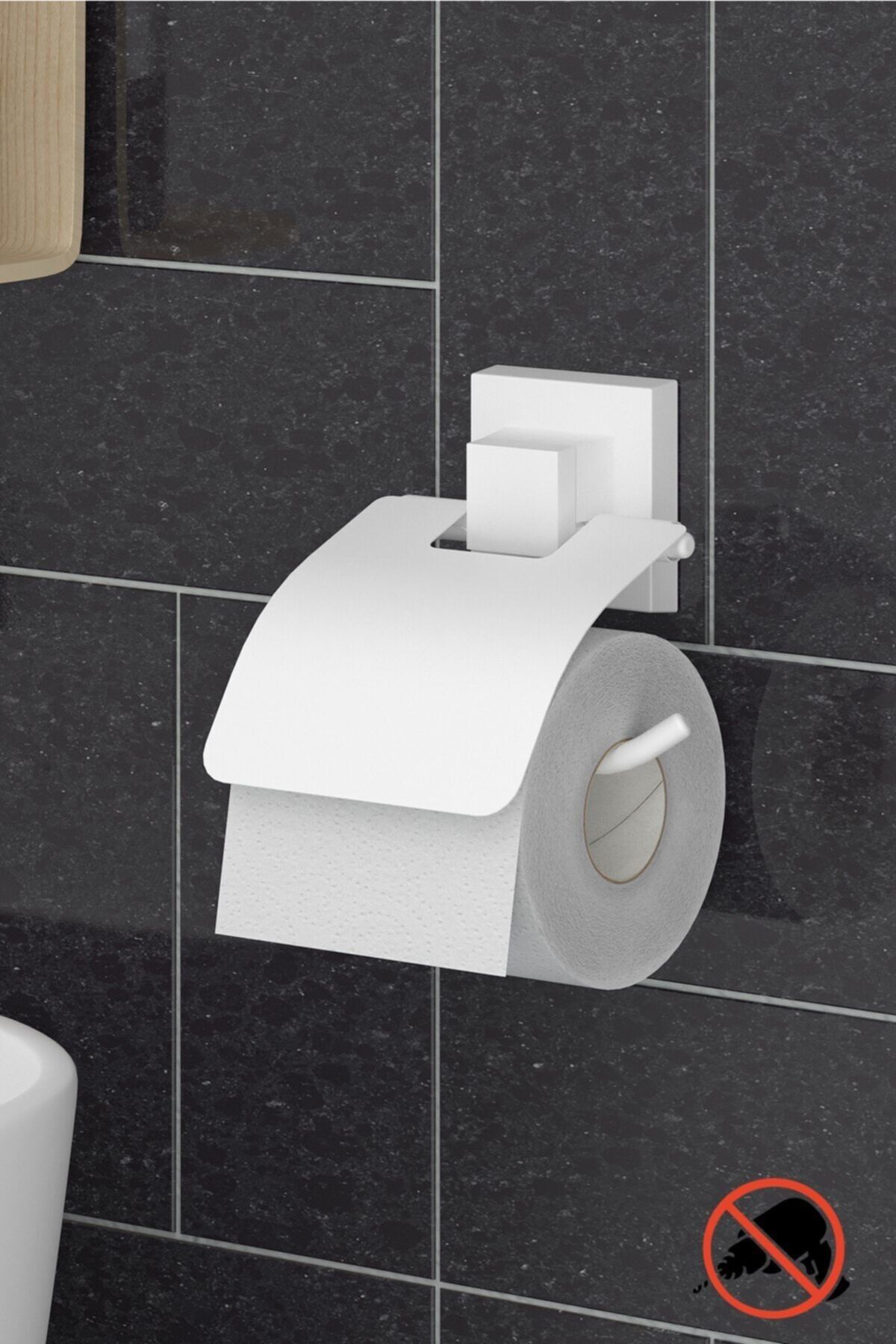 Teknotel Delme Vida Matkap Yok! Easyfıx Yapıskanlı Kapaklı Tuvalet Kağıtlık Beyaz Ef238