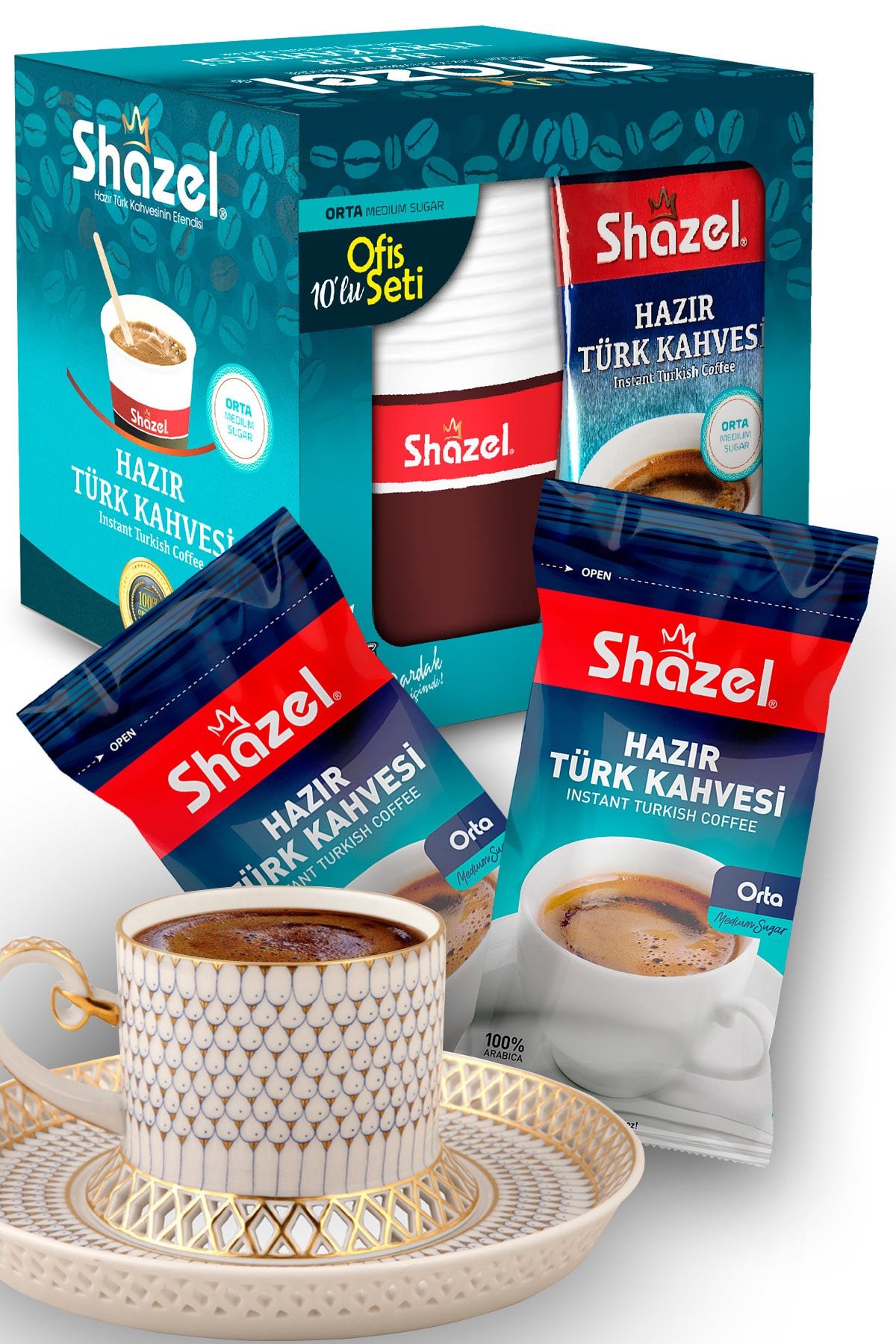 Shazel Orta Şekerli Hazır Türk Kahvesi 40'lu Bardaklı Özel Set
