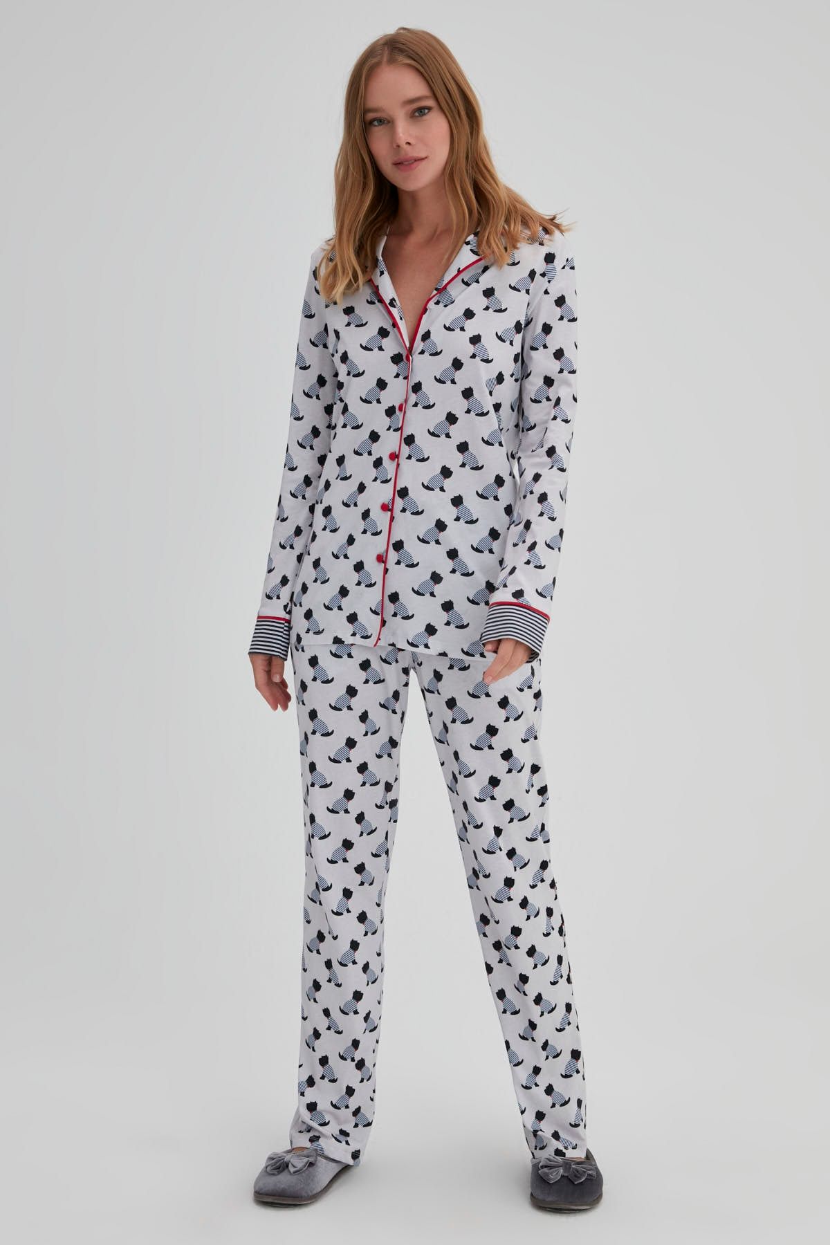 Dagi Kadın Lacivert Pamuk Köpek Baskılı Gömlek Pijama Takımı