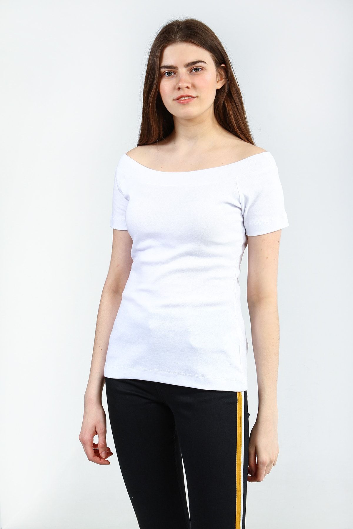 Collezione Beyaz Kadın Sıyah Spor Slim Kısa Kol T-shirt