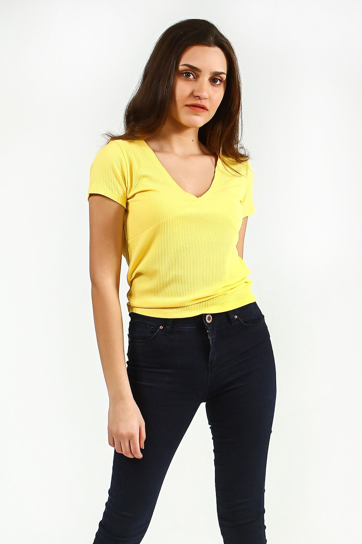 Collezione Sarı Kadın Yeşil Spor Regular Kısa Kol T-shirt