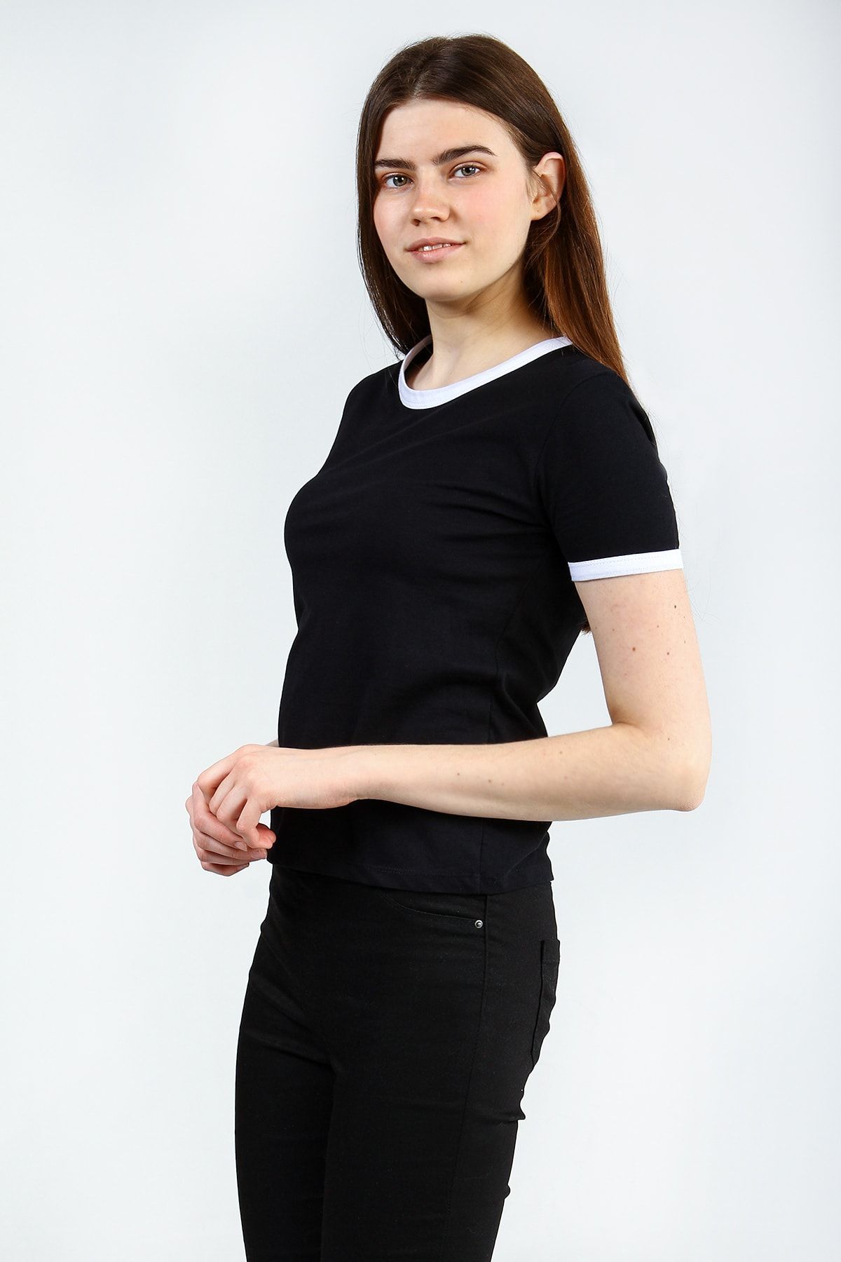 Collezione Siyah Kadın Sıyah Spor Slim Kısa Kol T-shirt
