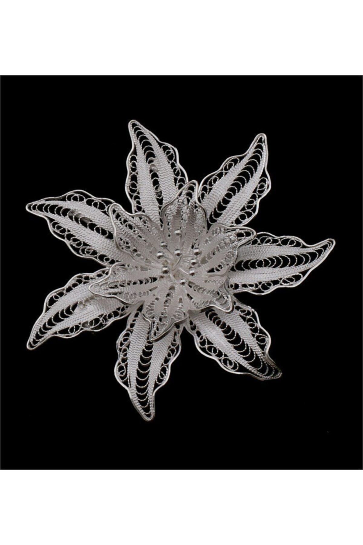 Akyüz Gümüş Deniz Yıldız Işlemeli Telkari Gümüş Broş 003