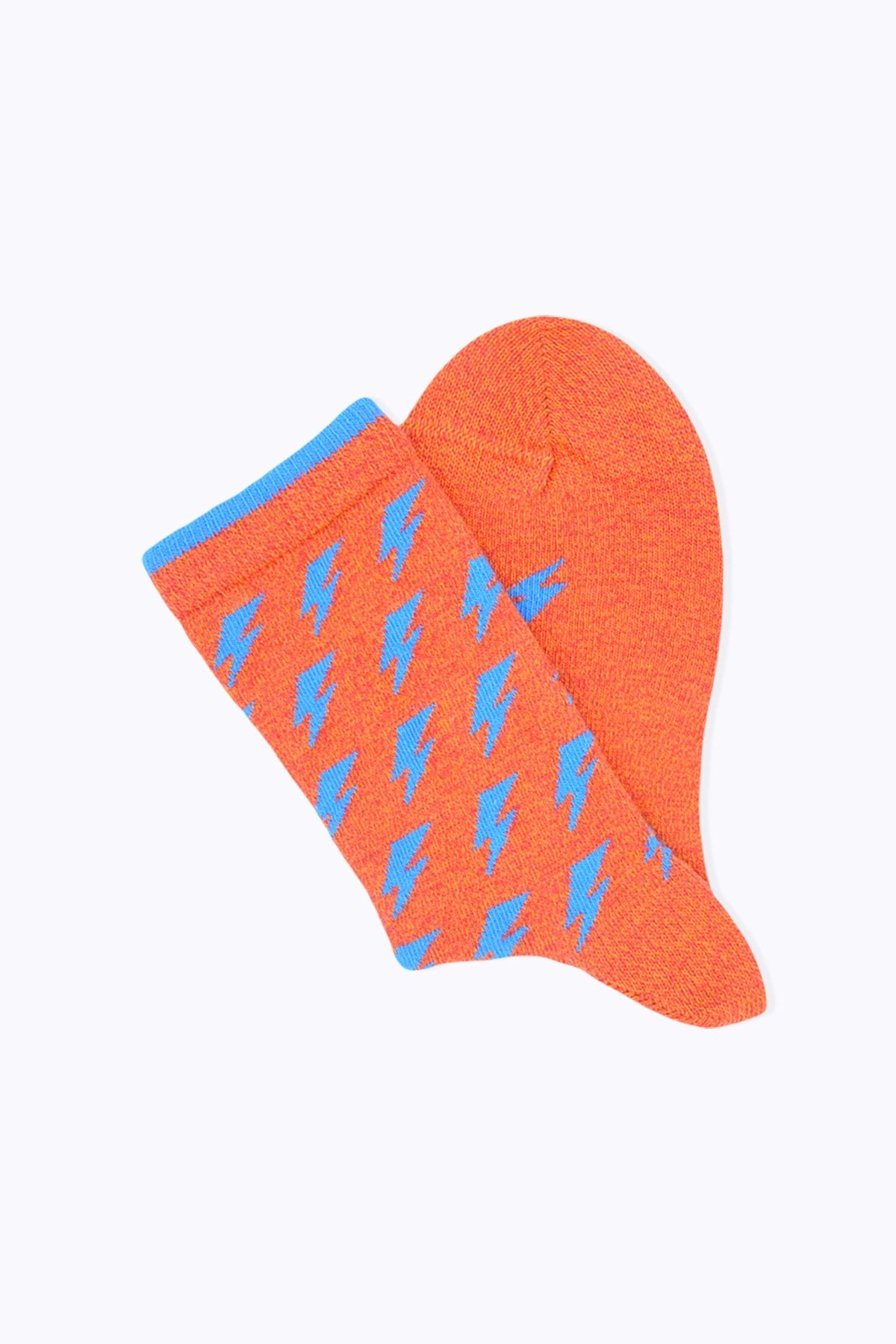Socks Academy Mavi Şimşek Desenli Turuncu Çorap