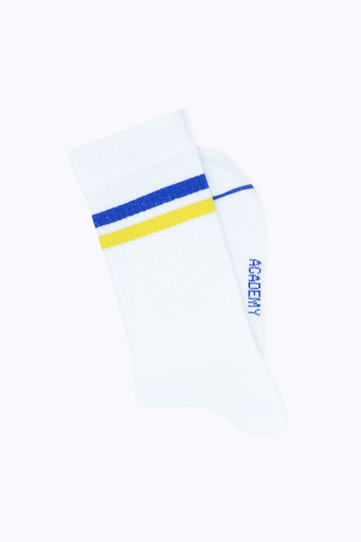 Socks Academy Sarı Lacivert Çizgili Beyaz Çorap