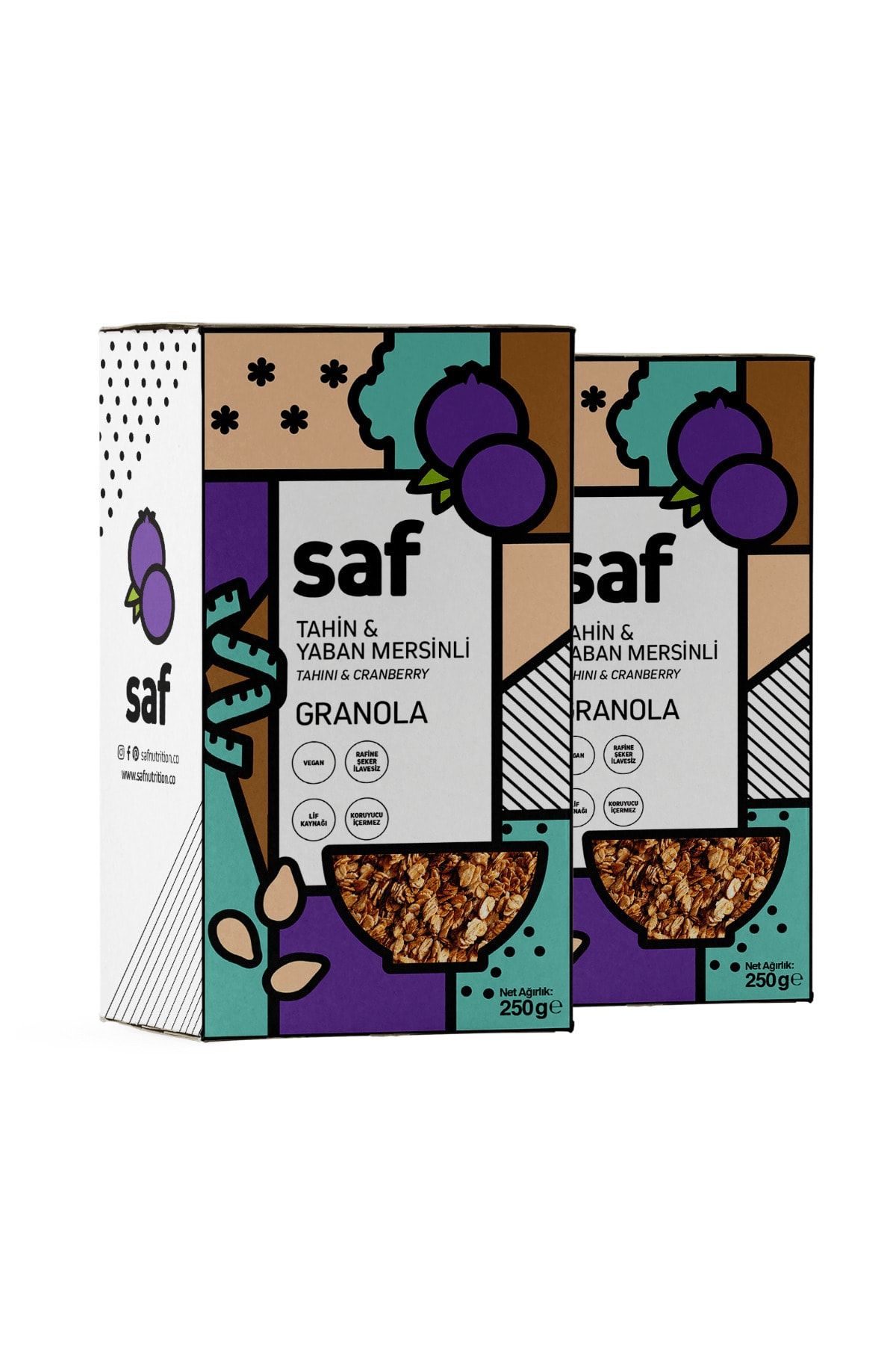 Saf Nutrition Tahin & Yaban Mersinli Granola, 250 gr X 2