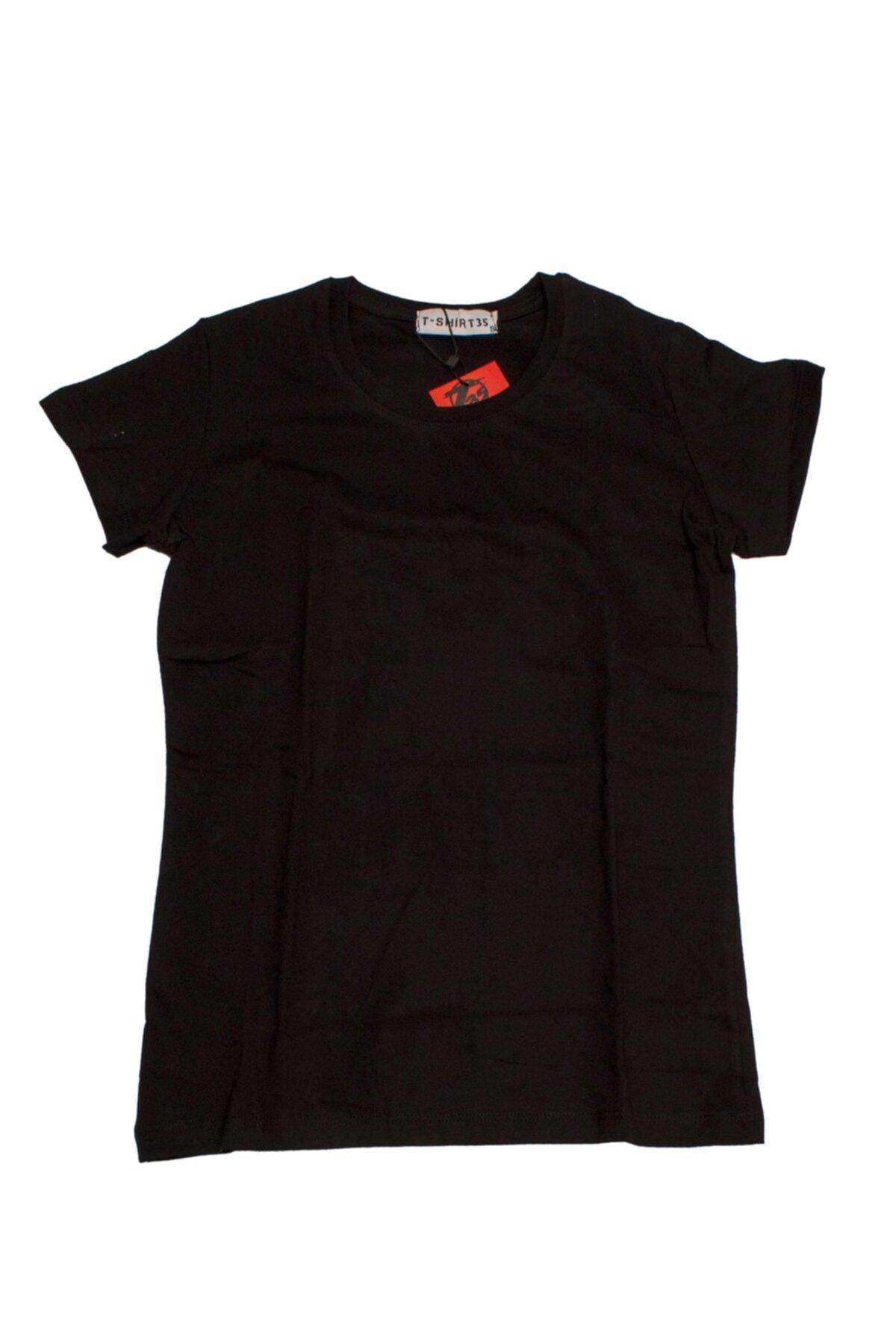 TSHIRT35 Siyah Düz Basic Sade Dar Kesim Tshirt Tişört