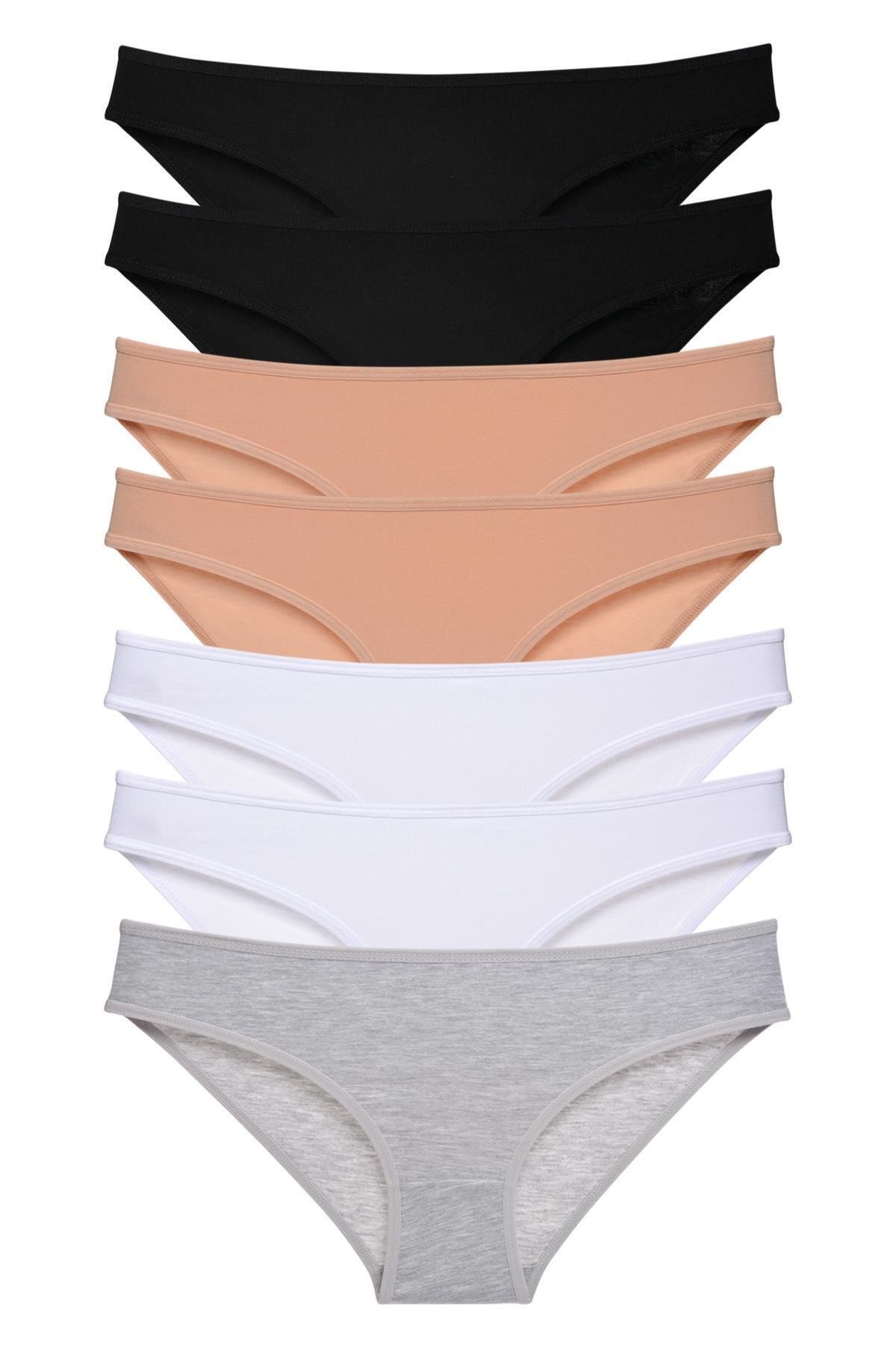 LadyMelex Kadın Siyah - Beyaz - Ten - Gri 7'li Paket Bikini Külot