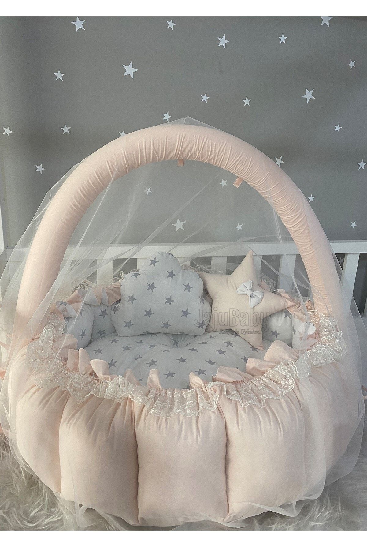 Jaju Baby Nest Somon Renk Açılır-kapanır Oyun Minderi Cibinlik Jaju-babynest Anne Yanı Bebek Yatağı