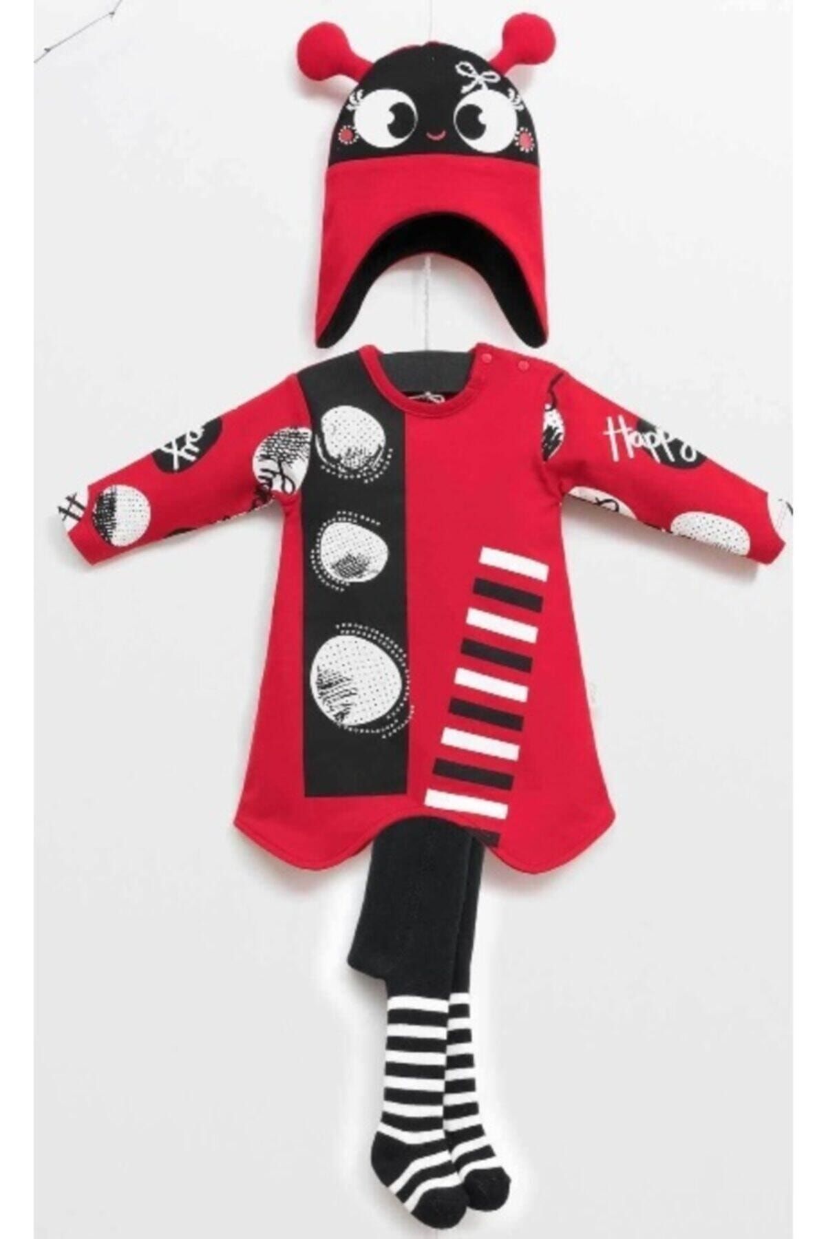 Wogi Kız Bebek Kırmızı Elbiseli Takım  3'lü Wg5369