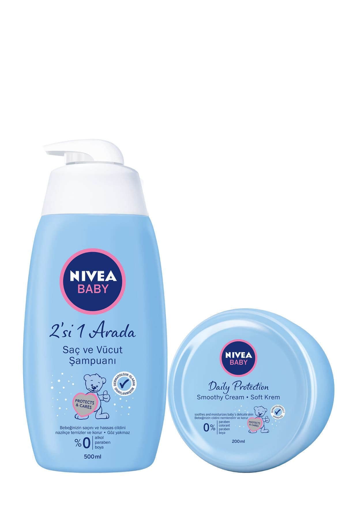 NIVEA Saç ve Vücut Şampuanı Bebek 500 ml  Nemlendirici Bebek Kremi 200 ml