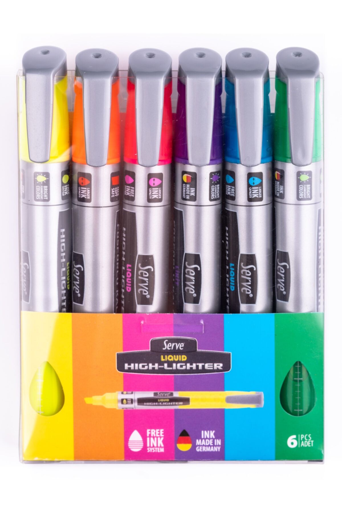 Serve Likit Fosforlu Kalem - Fosforlu Renkler - 6lı Set