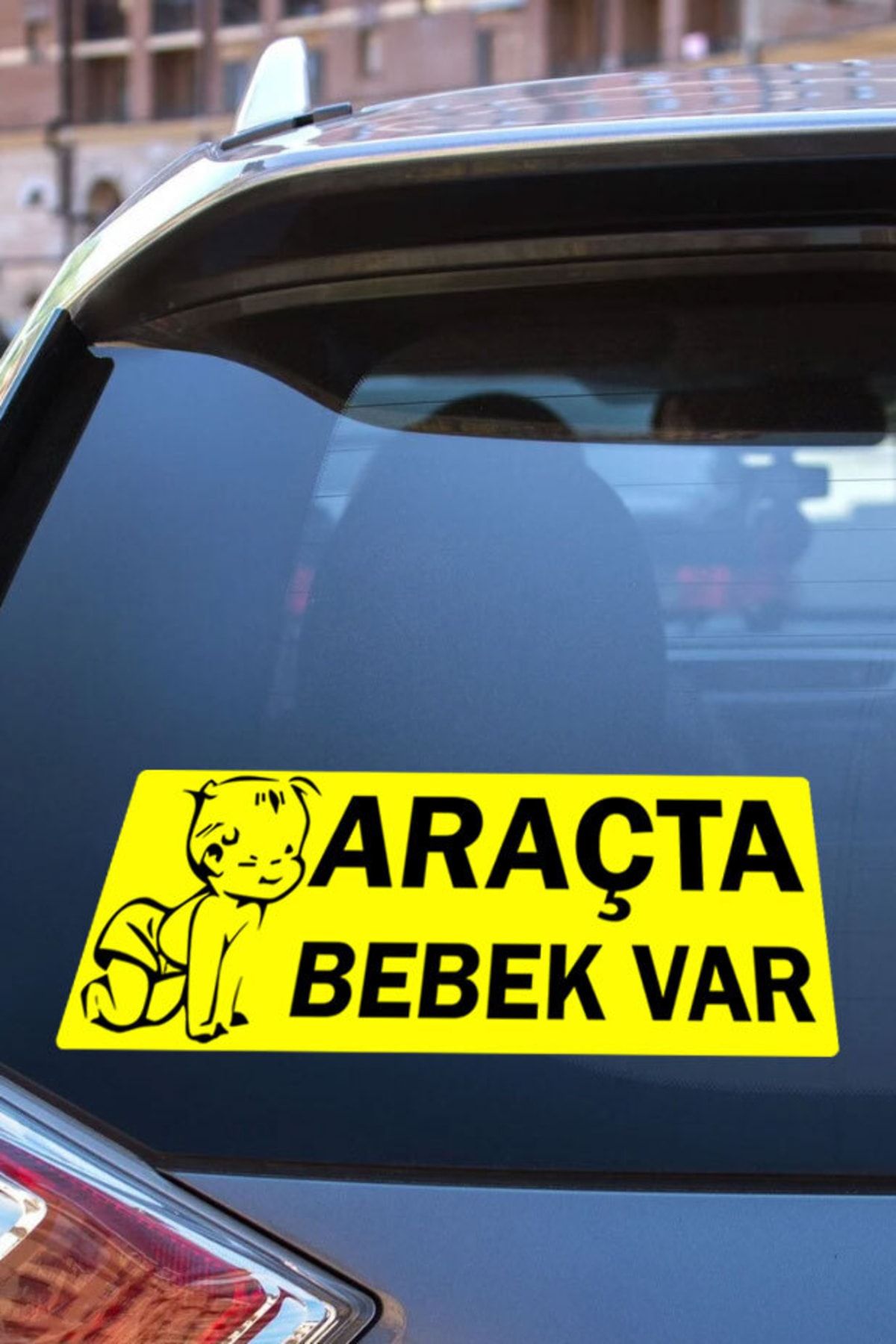 Znl Home Sarı Zemin Üzerine Siyah Renk "araçta Bebek Var" Yazısı Araç Stickeri