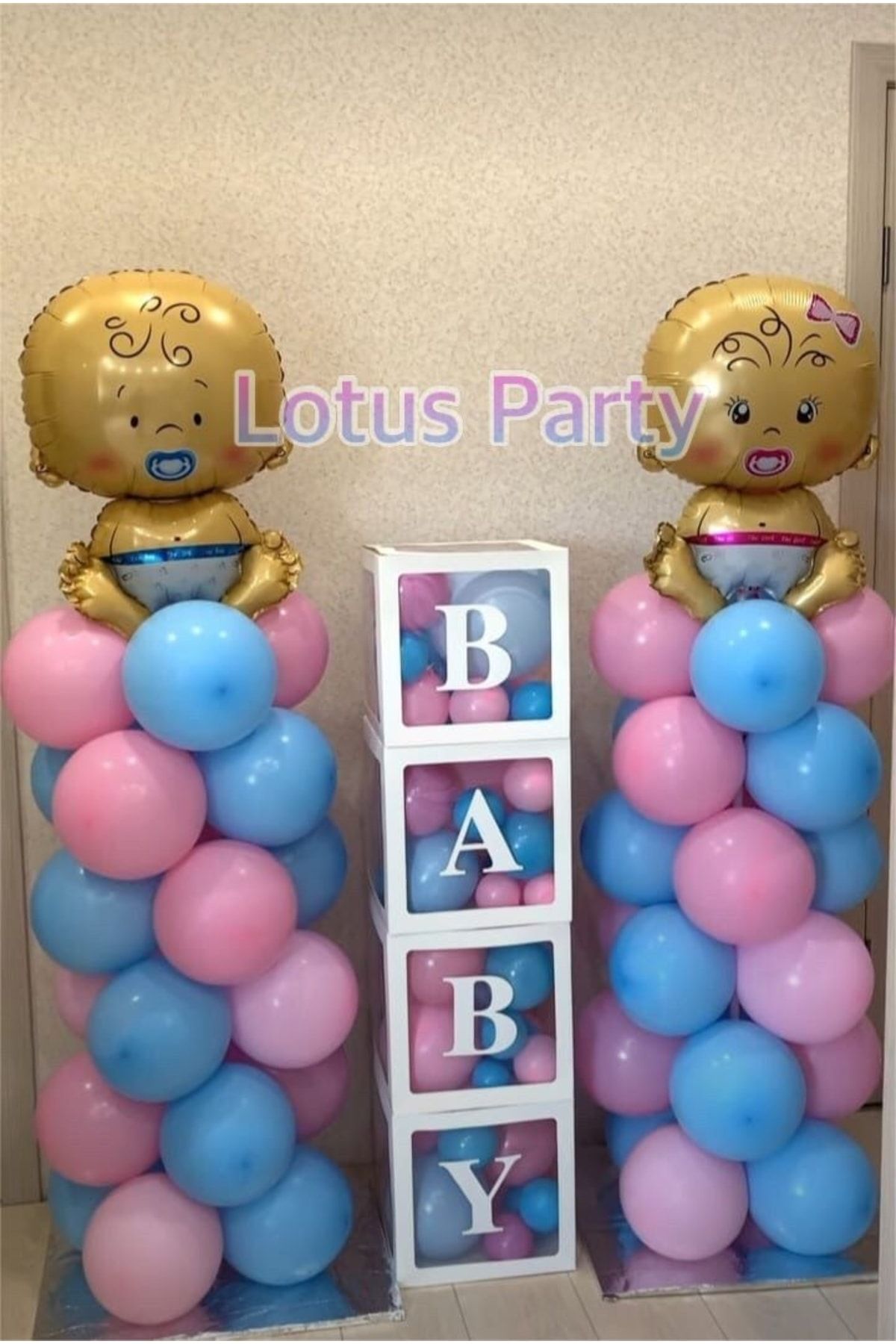 LOTUS PARTY Cinsiyet Belirleme Partisi Balon Seti - Folyo Kız - Erkek Bebek - Baby Yazı Kutu Mavi - Pembe Balon